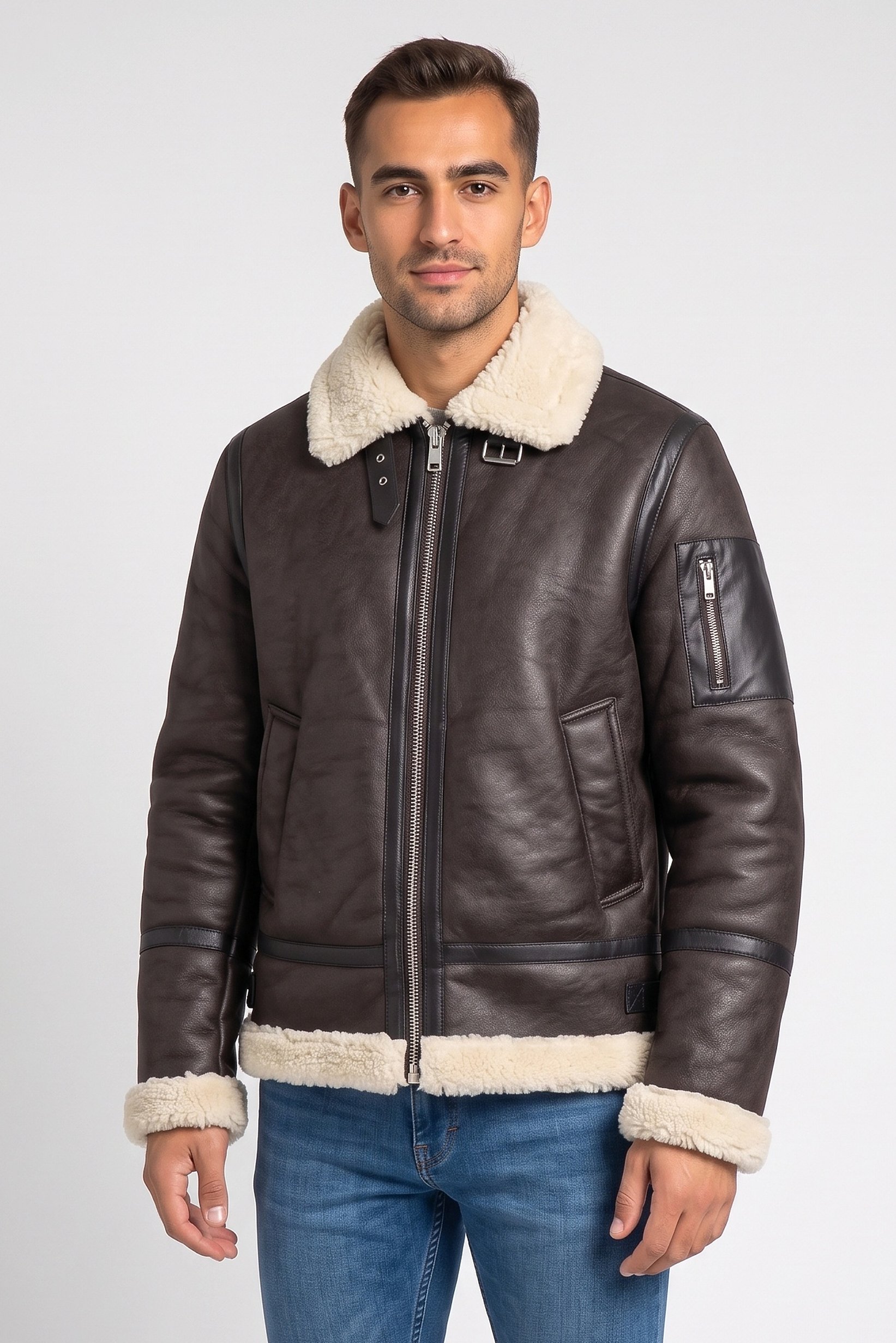 Men Plain Motorcycle Jacket, Dark Brown