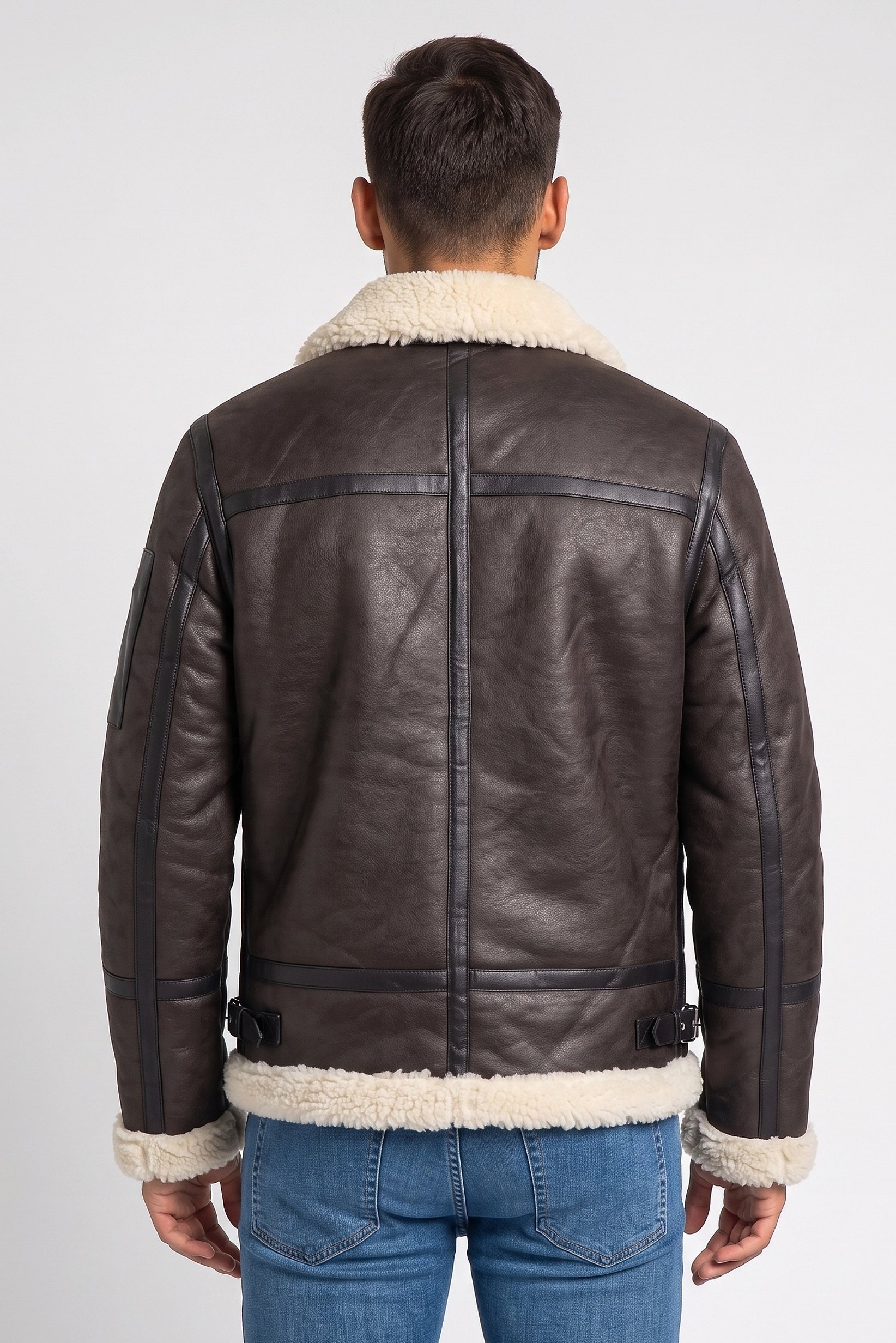 Men Plain Motorcycle Jacket, Dark Brown
