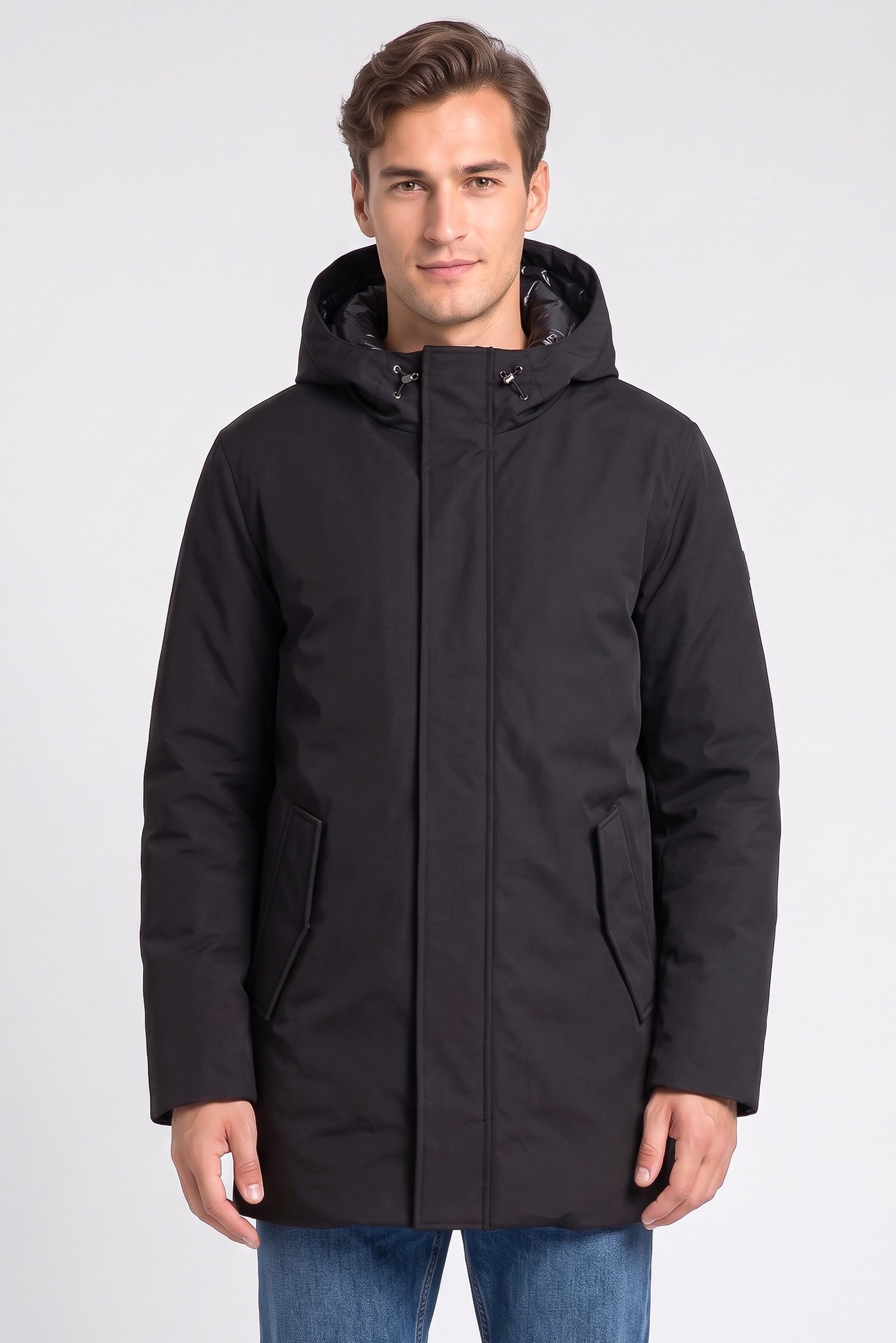 Men Solid Windbreaker Jacket, Black