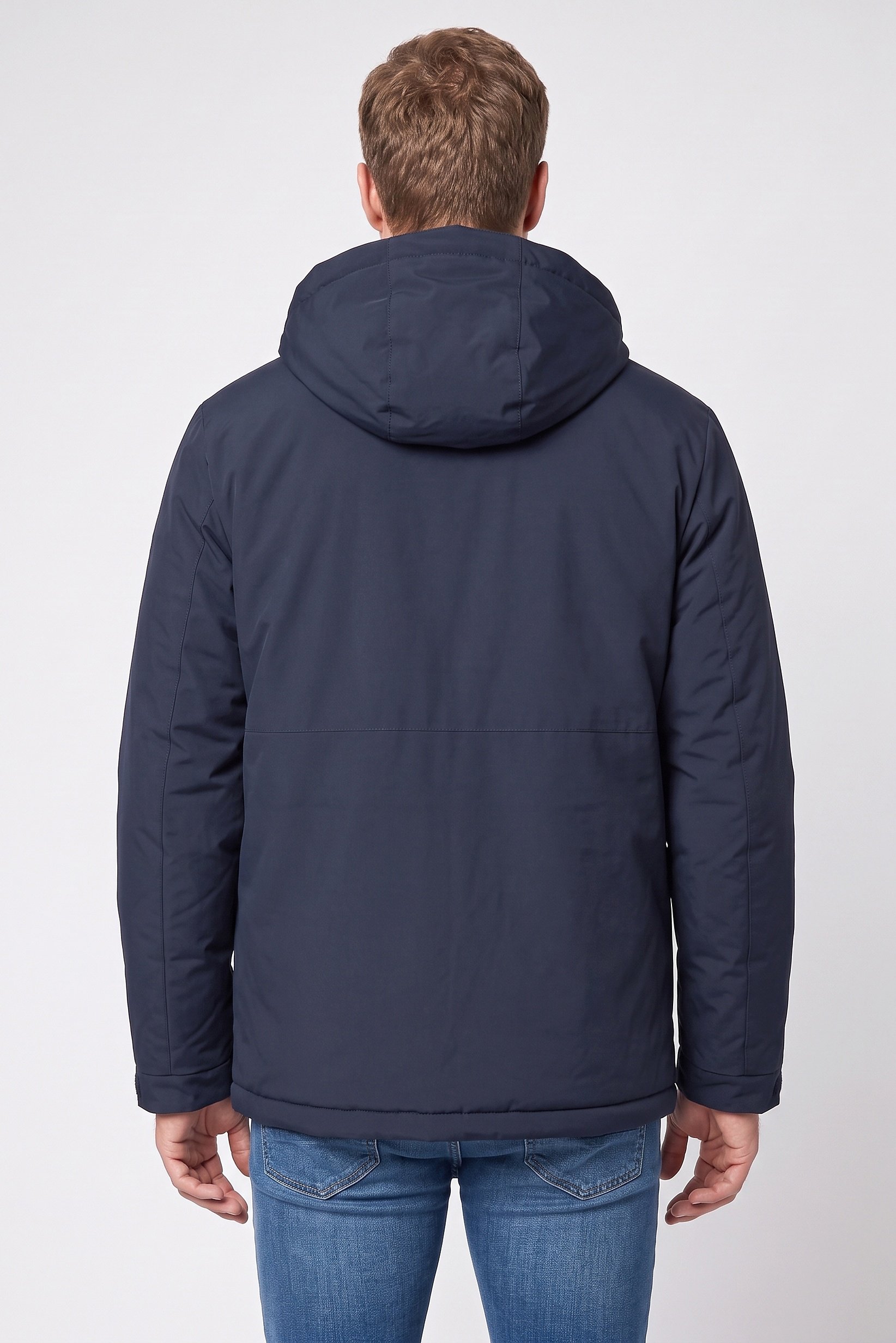 Men Solid Puffer Jacket, Navy