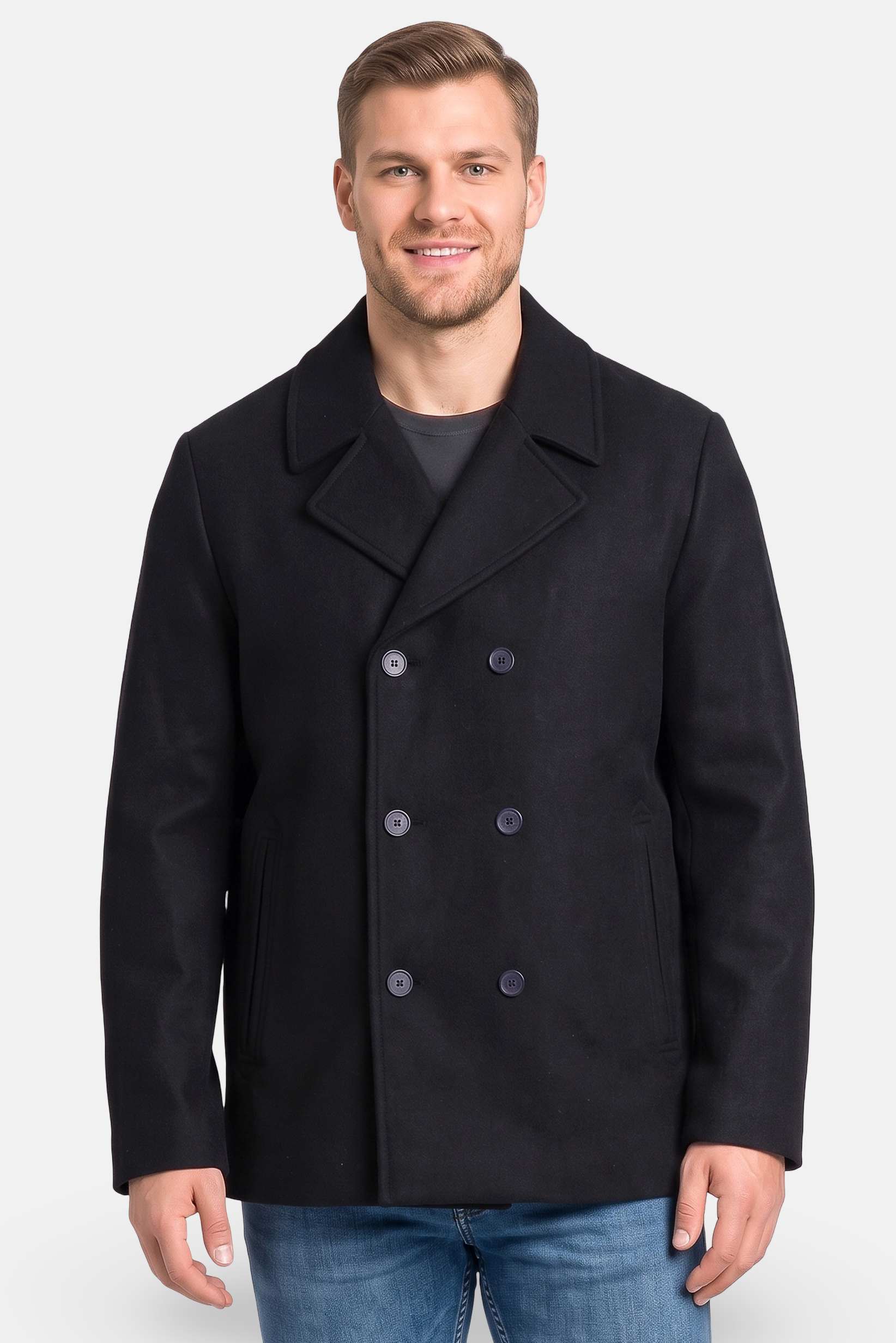 Men Plain Trench Coat, Navy Blue