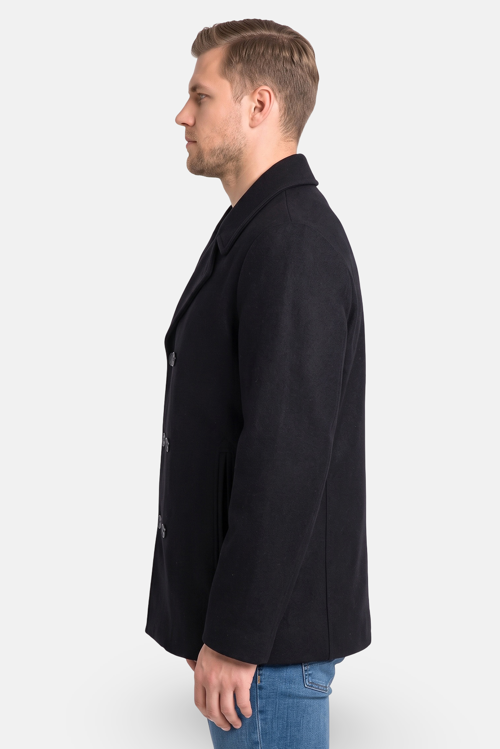 Men Plain Trench Coat, Navy Blue