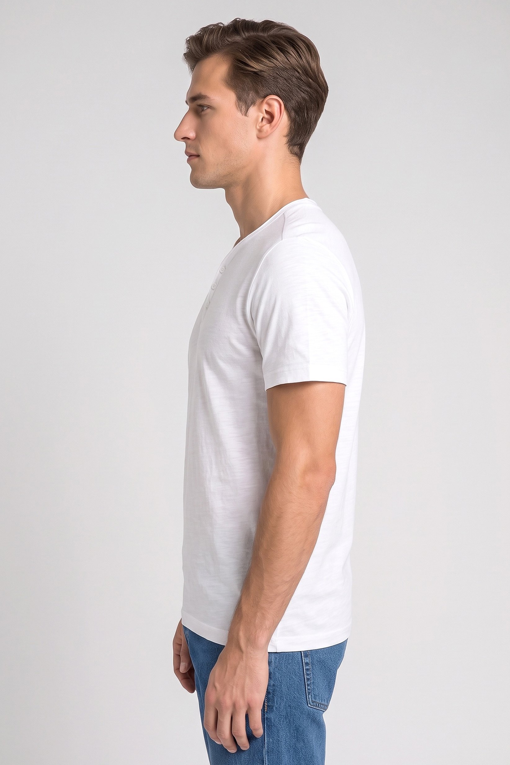 Men V-Neck Short Sleeve Heather T-Shirt, White