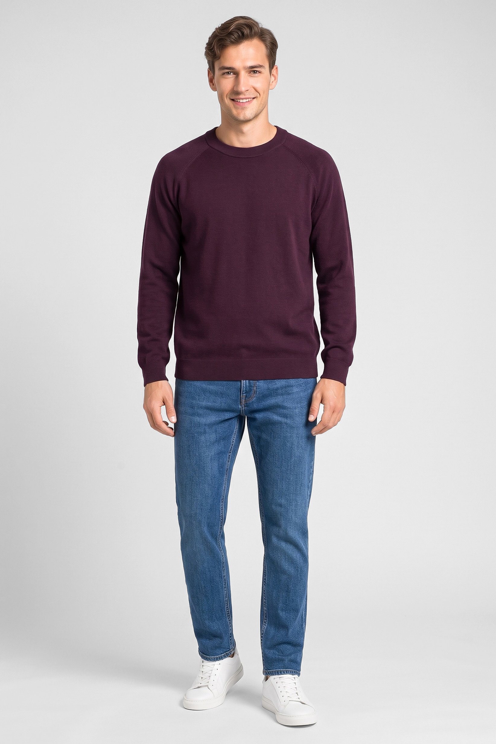 Men Crew Neck Knitted Sweater, Purple
