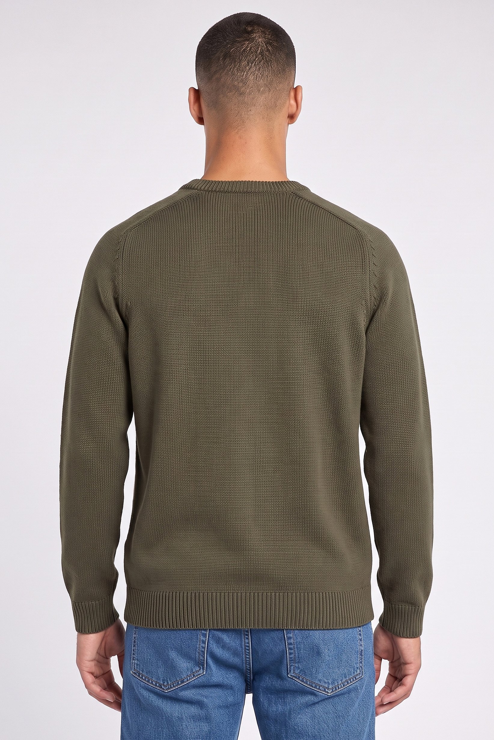 Men Crew Neck Textured Sweater, Olive