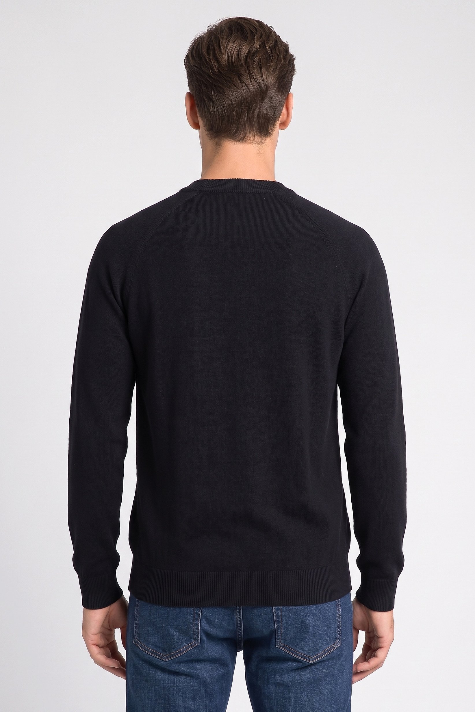 Men Crew Neck Knitted Sweater, Black