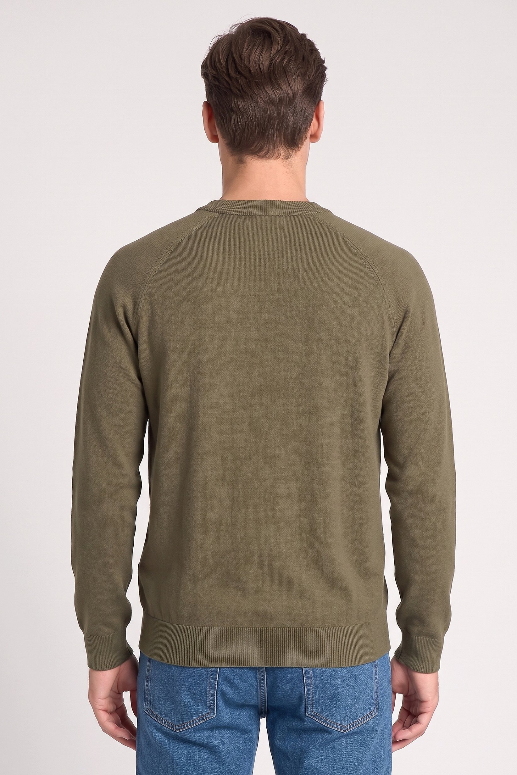 Men Crew Neck Knitted Sweater, Dark Olive