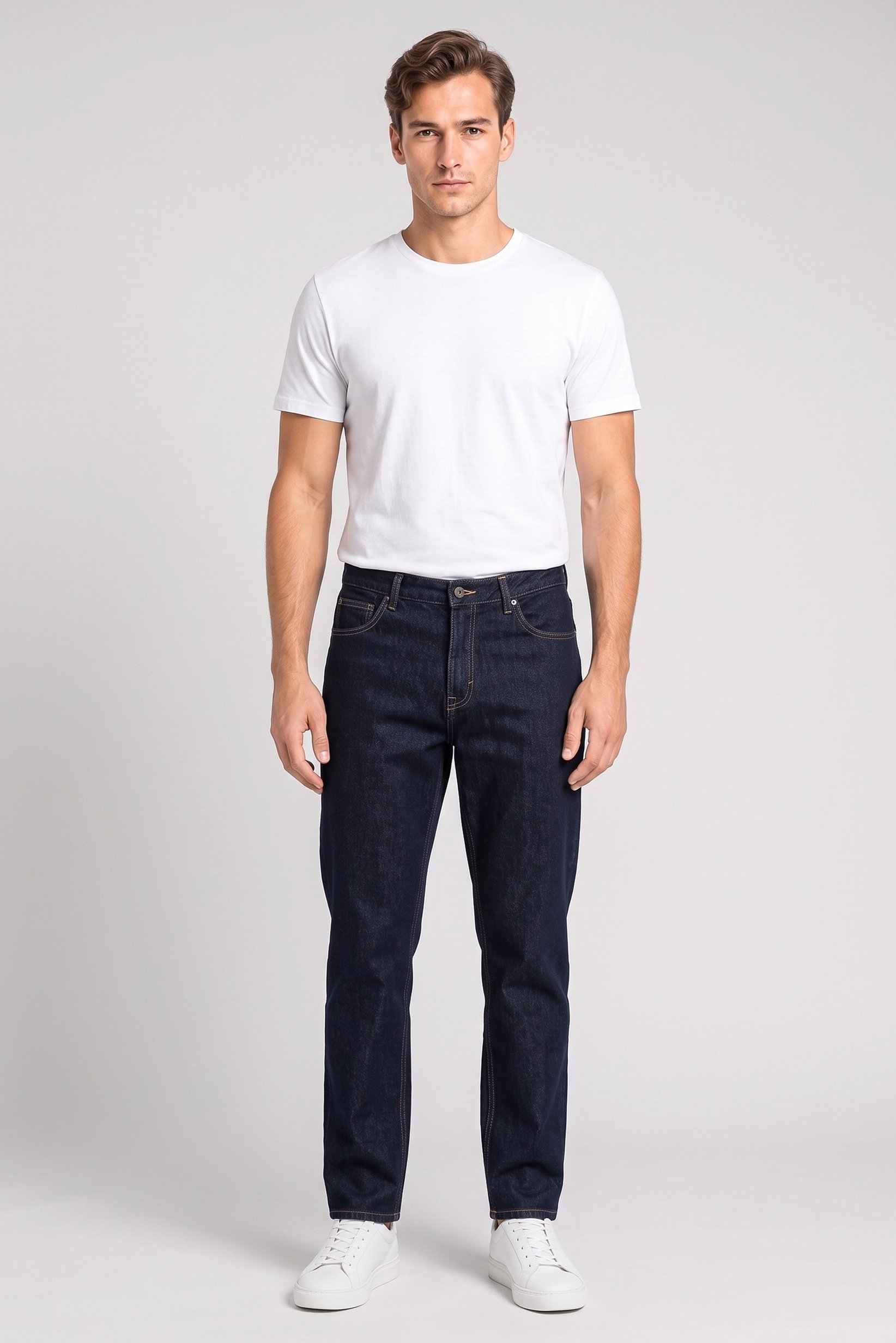 Men Loose Fit Solid Non Stretchable Jeans, Dark Navy