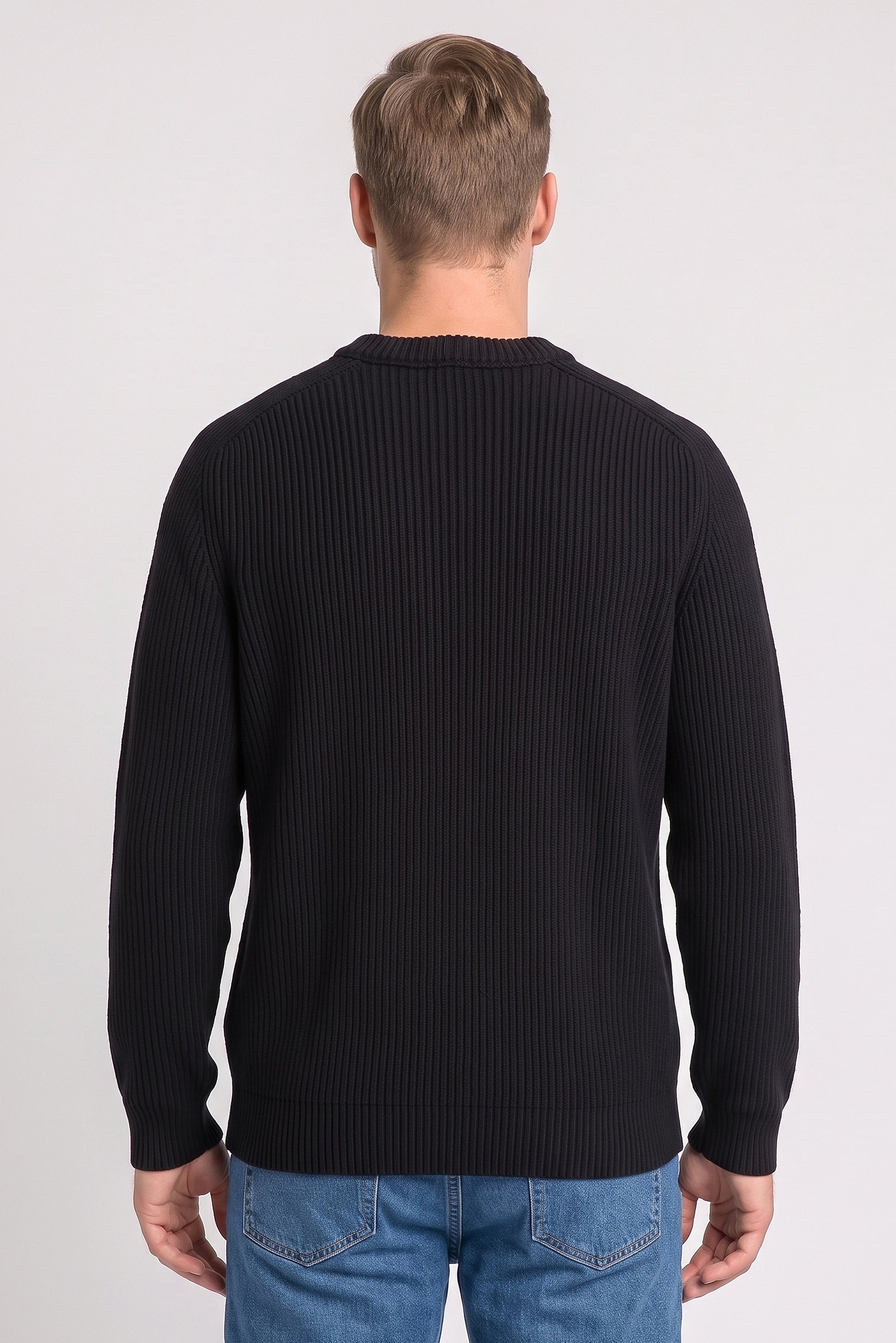 Men Crew Neck Ribbed Sweater, Black