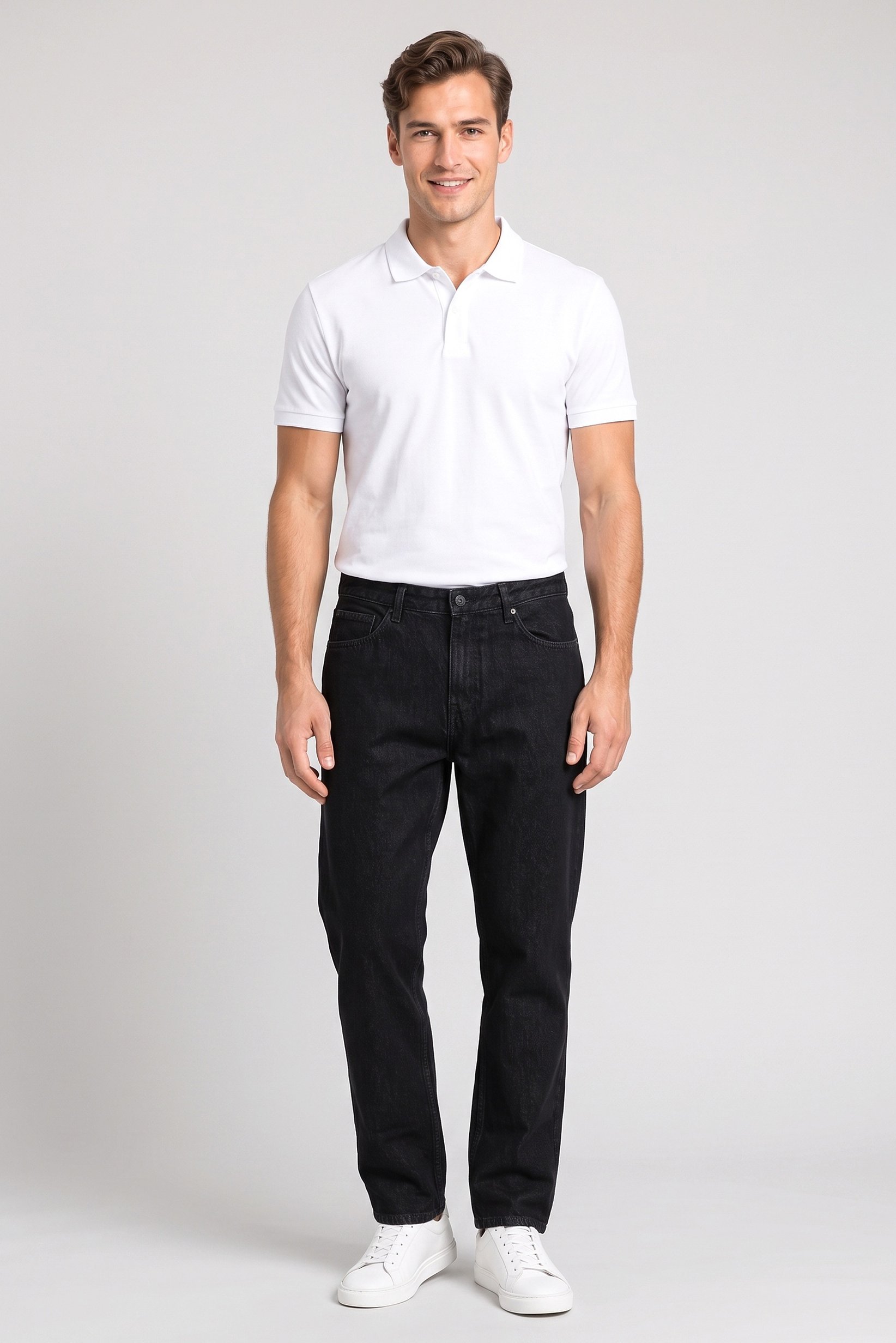 Men Loose Fit Solid Straight Leg Jeans, Black
