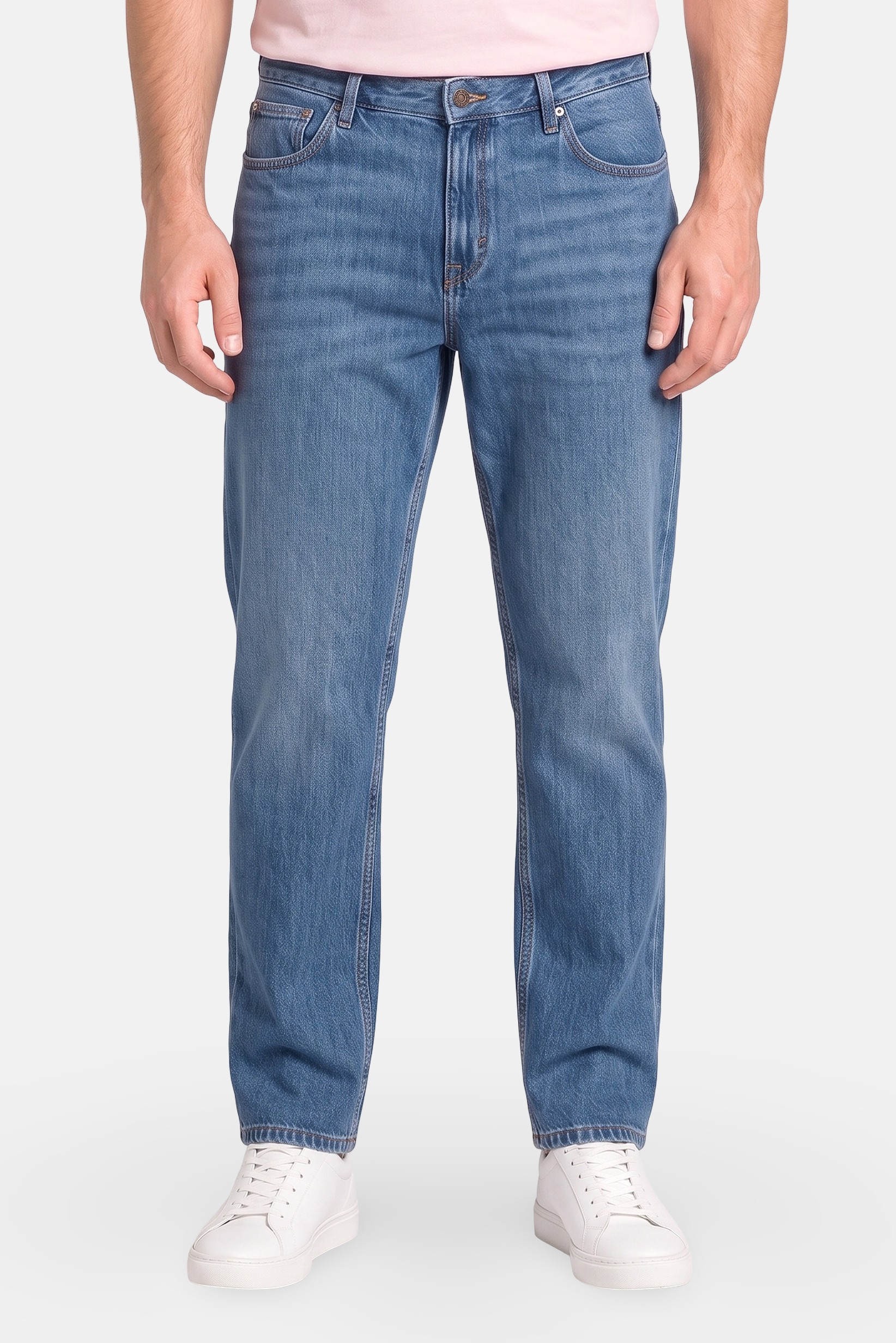 Men Loose Fit Solid Straight Leg Jeans, Blue