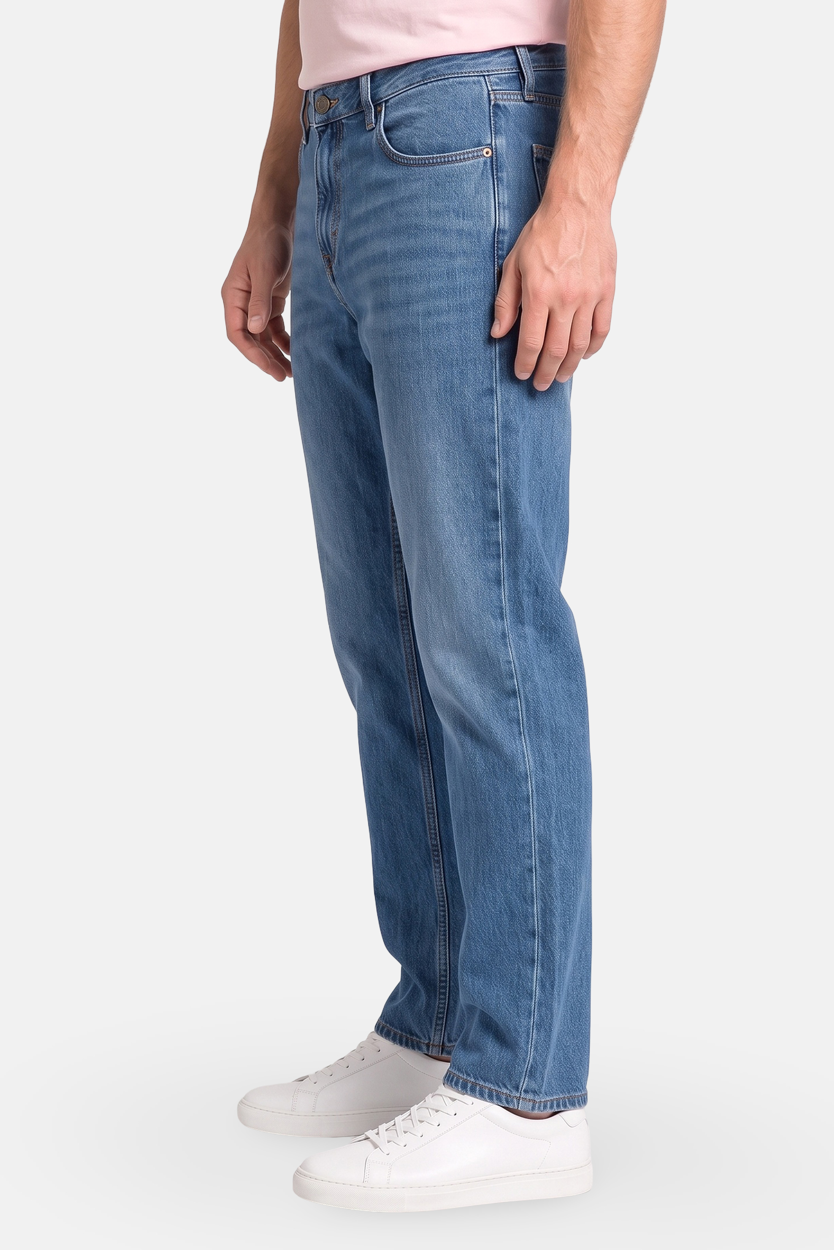 Men Loose Fit Solid Straight Leg Jeans, Blue