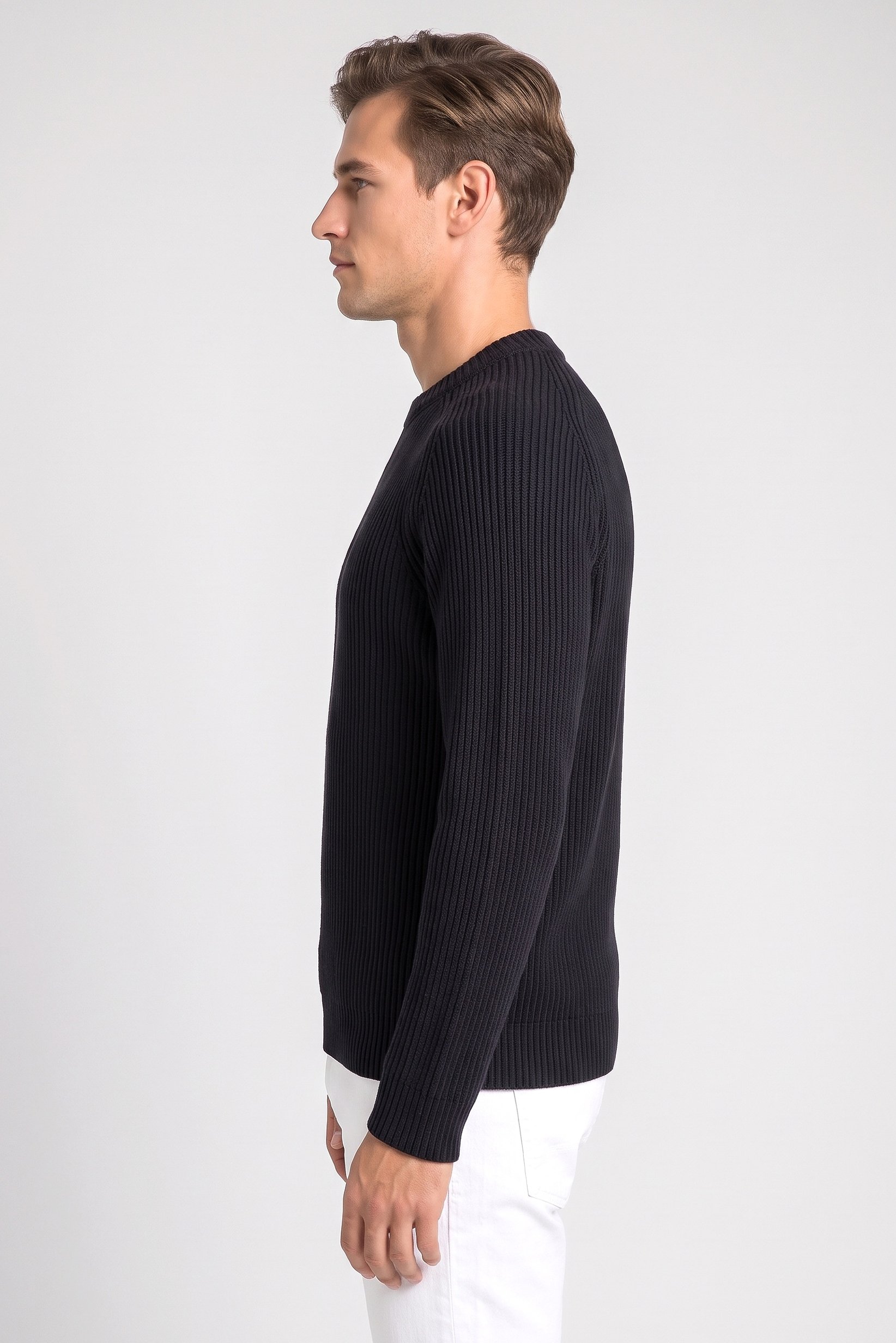 Men Crew Neck Knitted Sweater, Black