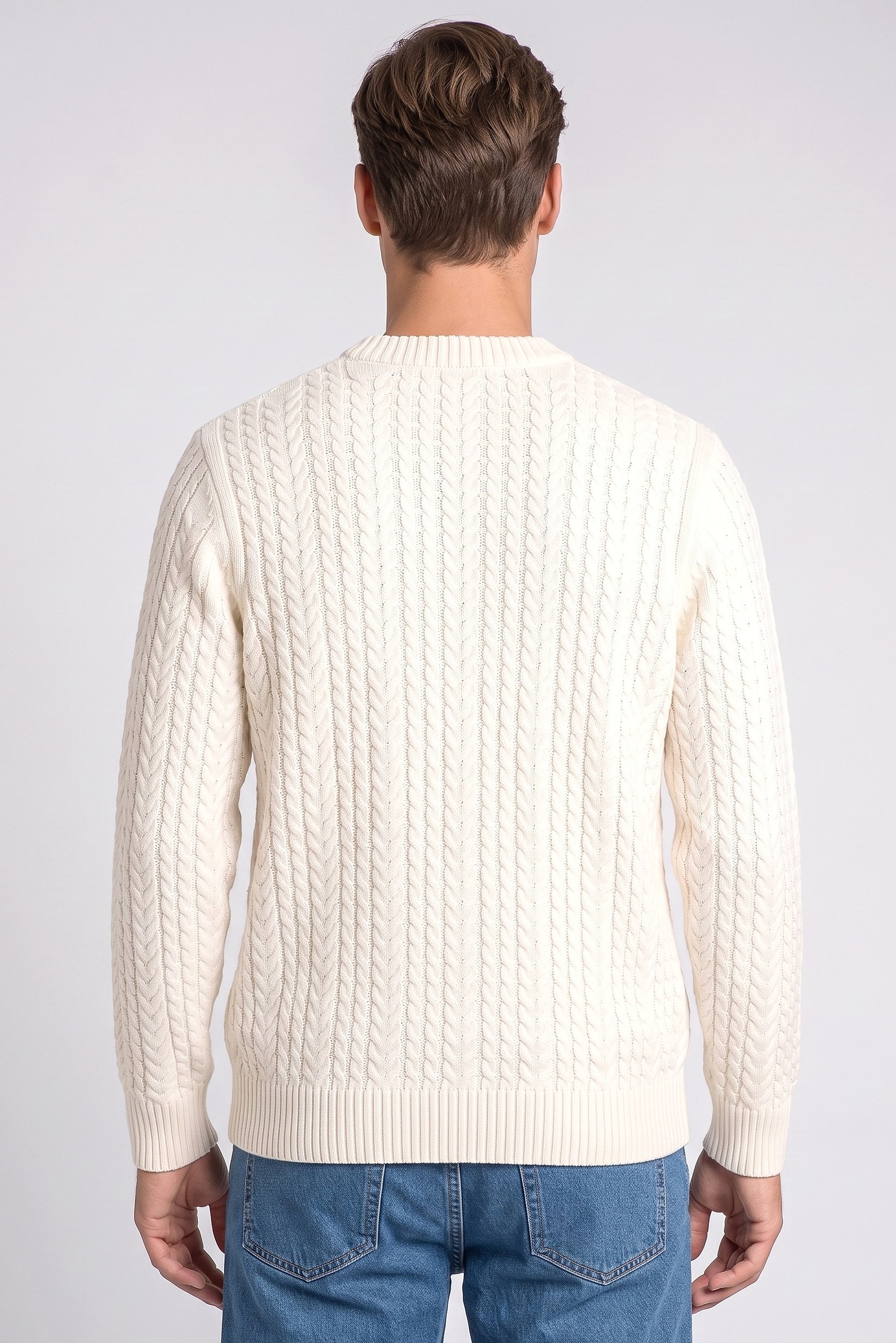 Men Crew Neck Knitted Sweater, Light Beige