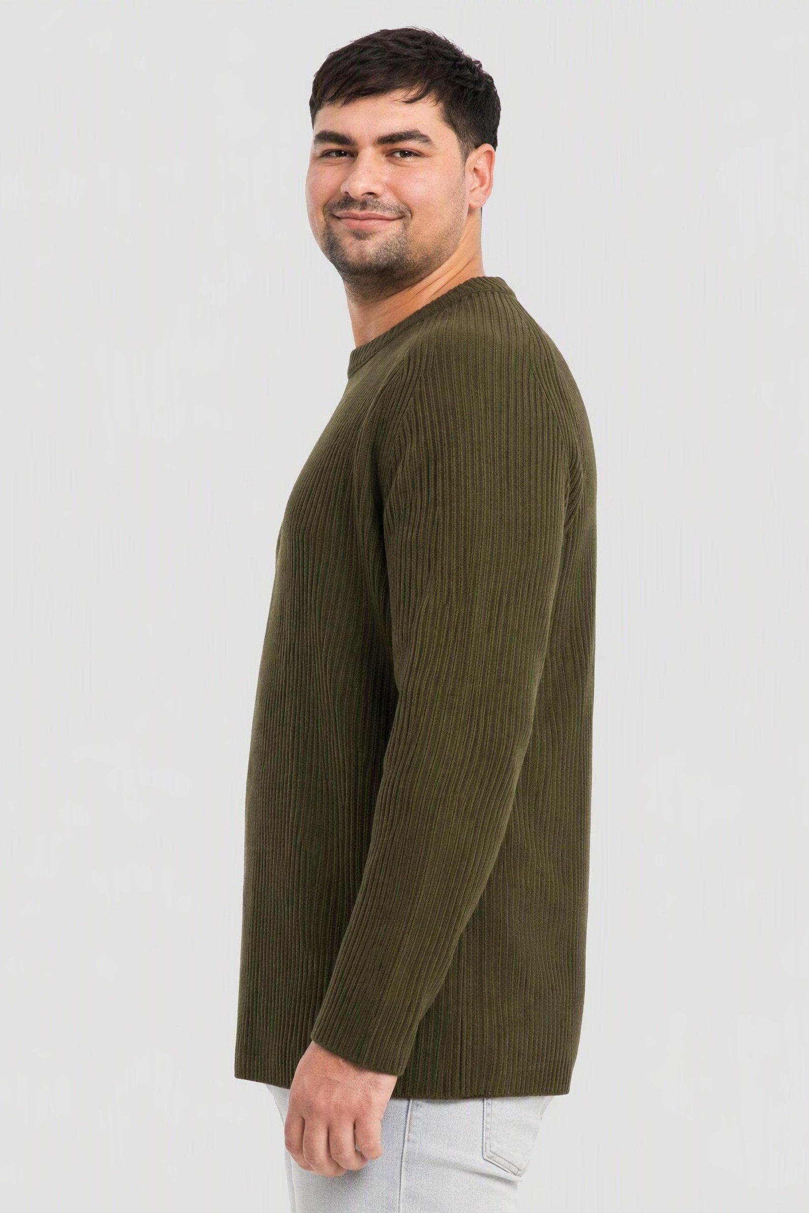 Men Crew Neck Long Sleeve Knitted Sweater, Olive