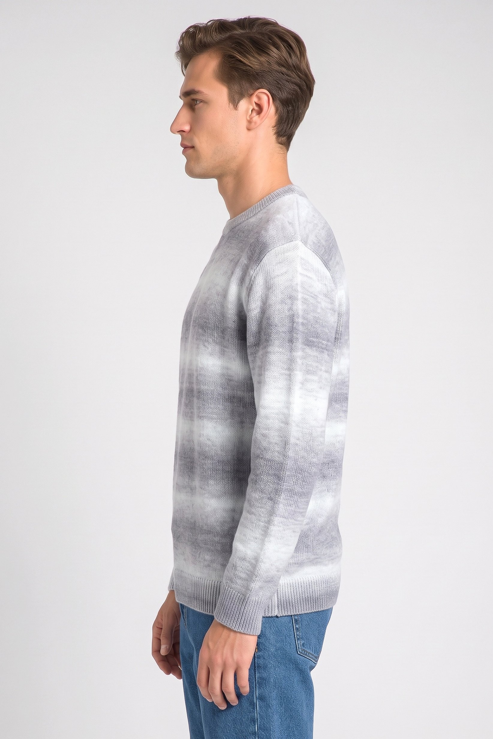 Men Crew Neck Stripe Sweater, Multicolor