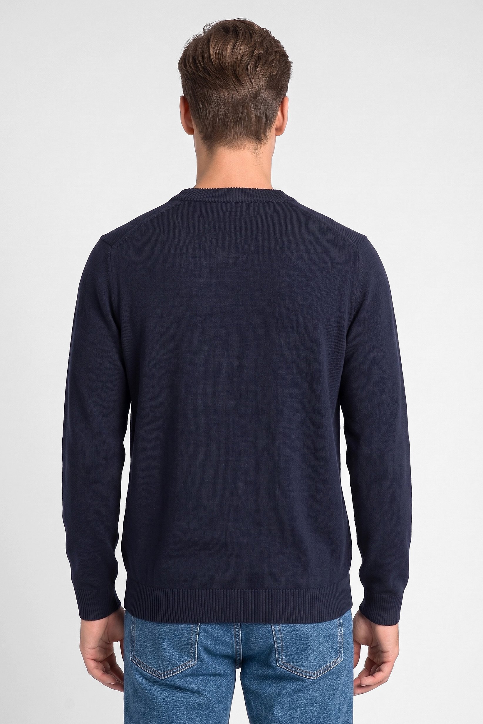 Men Crew Neck Knitted Sweater, Navy