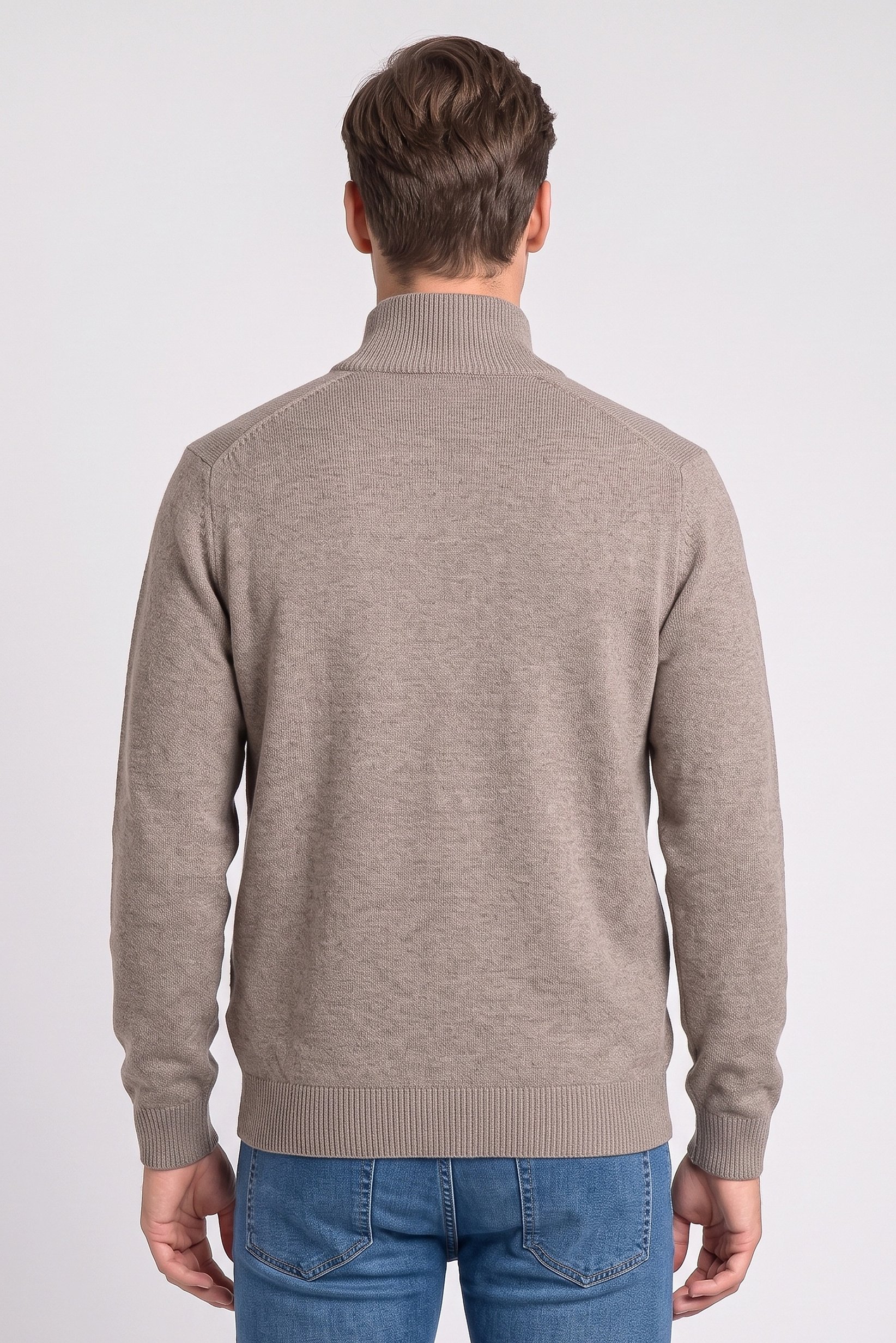 Men Crew Neck Knitted Cardigan, Beige