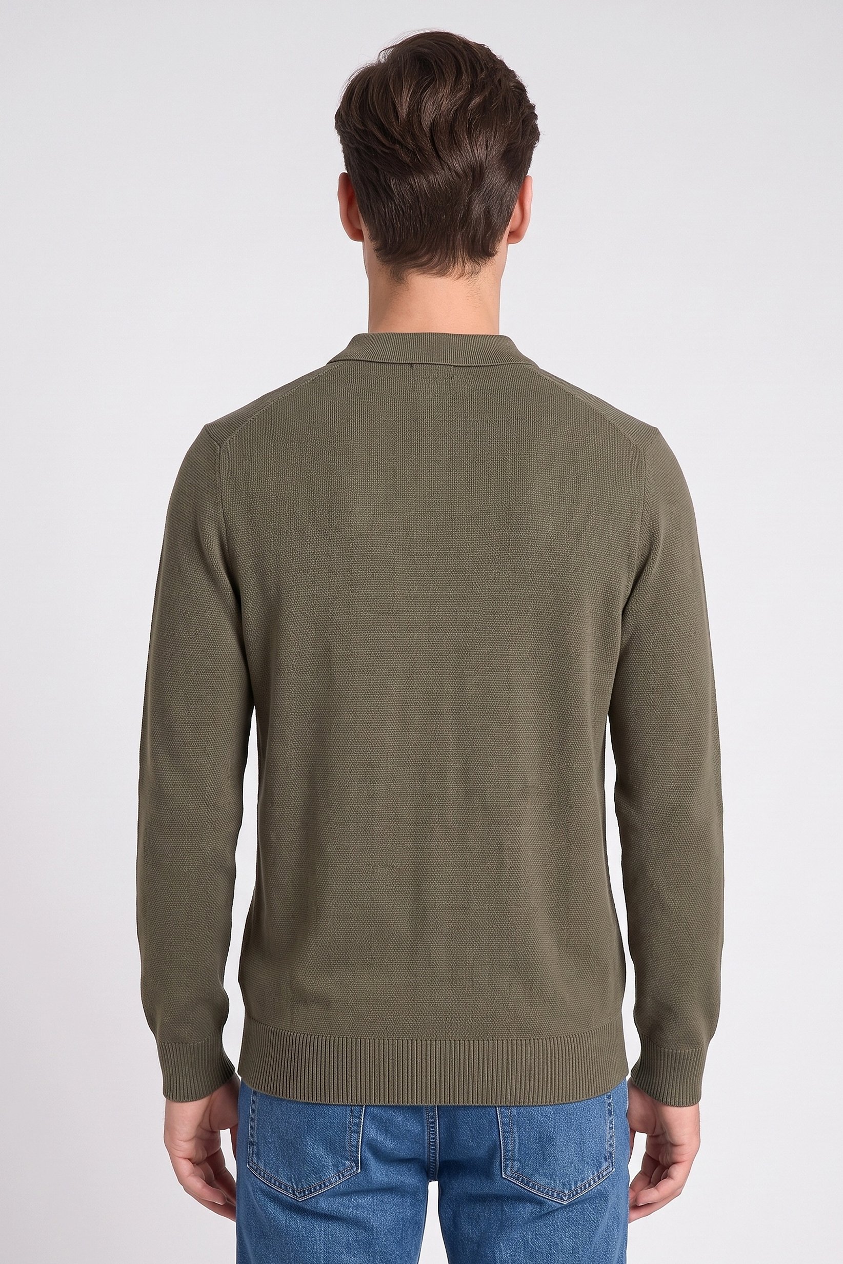 Men Spread Collar Knitted Sweater, Olive