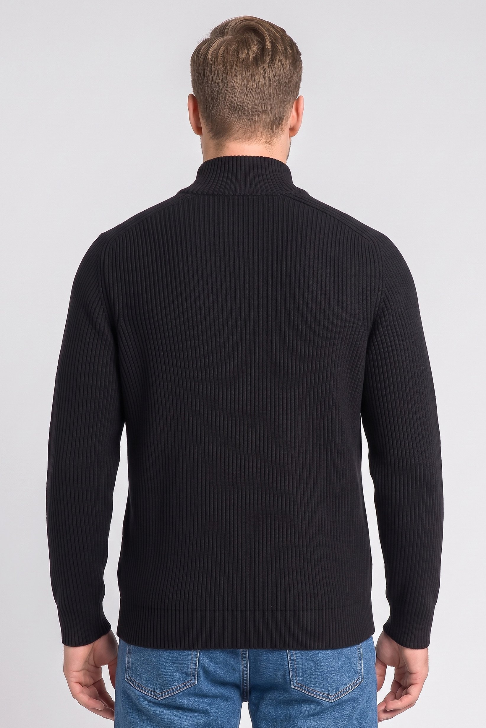 Men Mock Neck Knitted Sweater, Navy