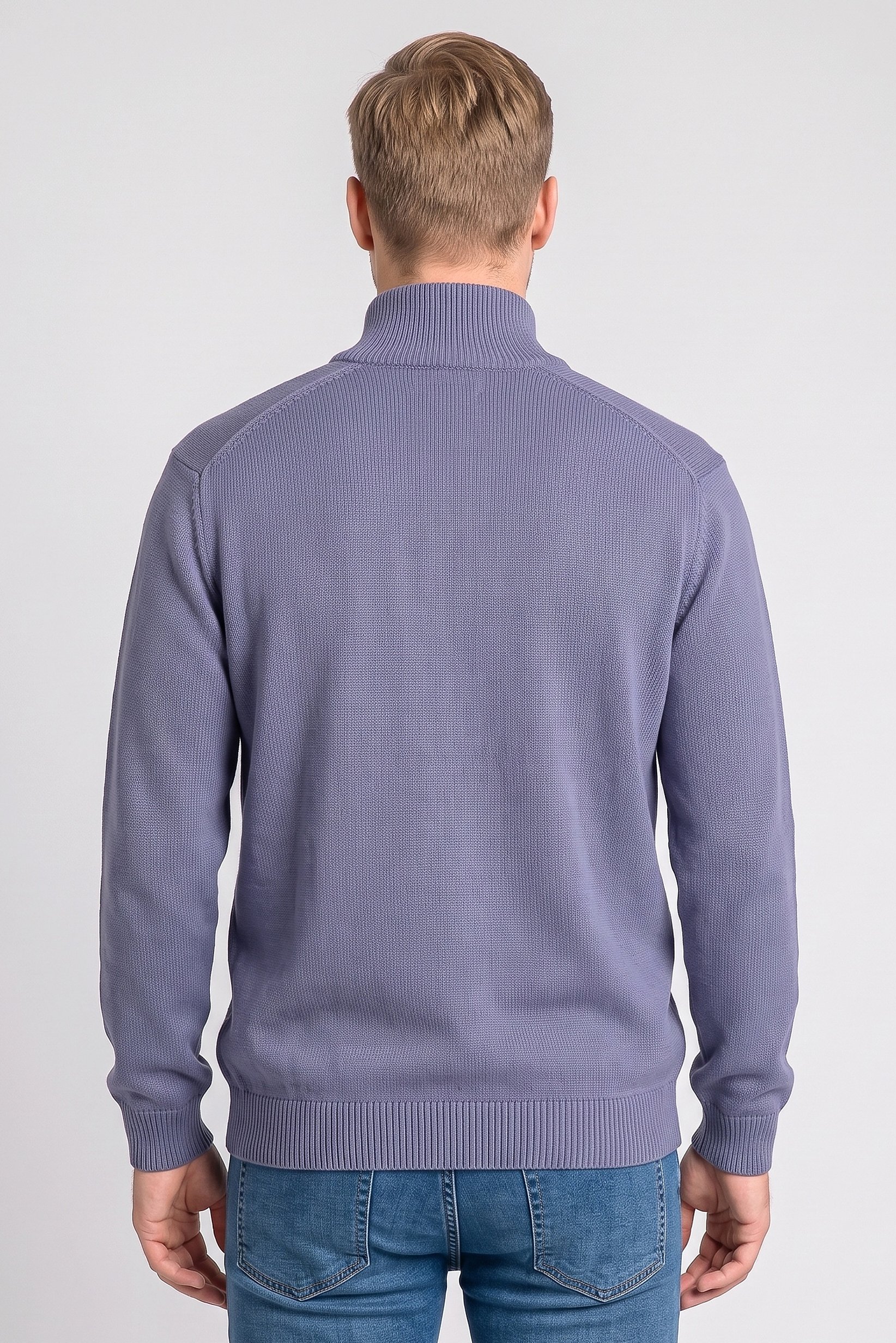 Men Mock Neck Knitted Cardigan, Dusty Blue