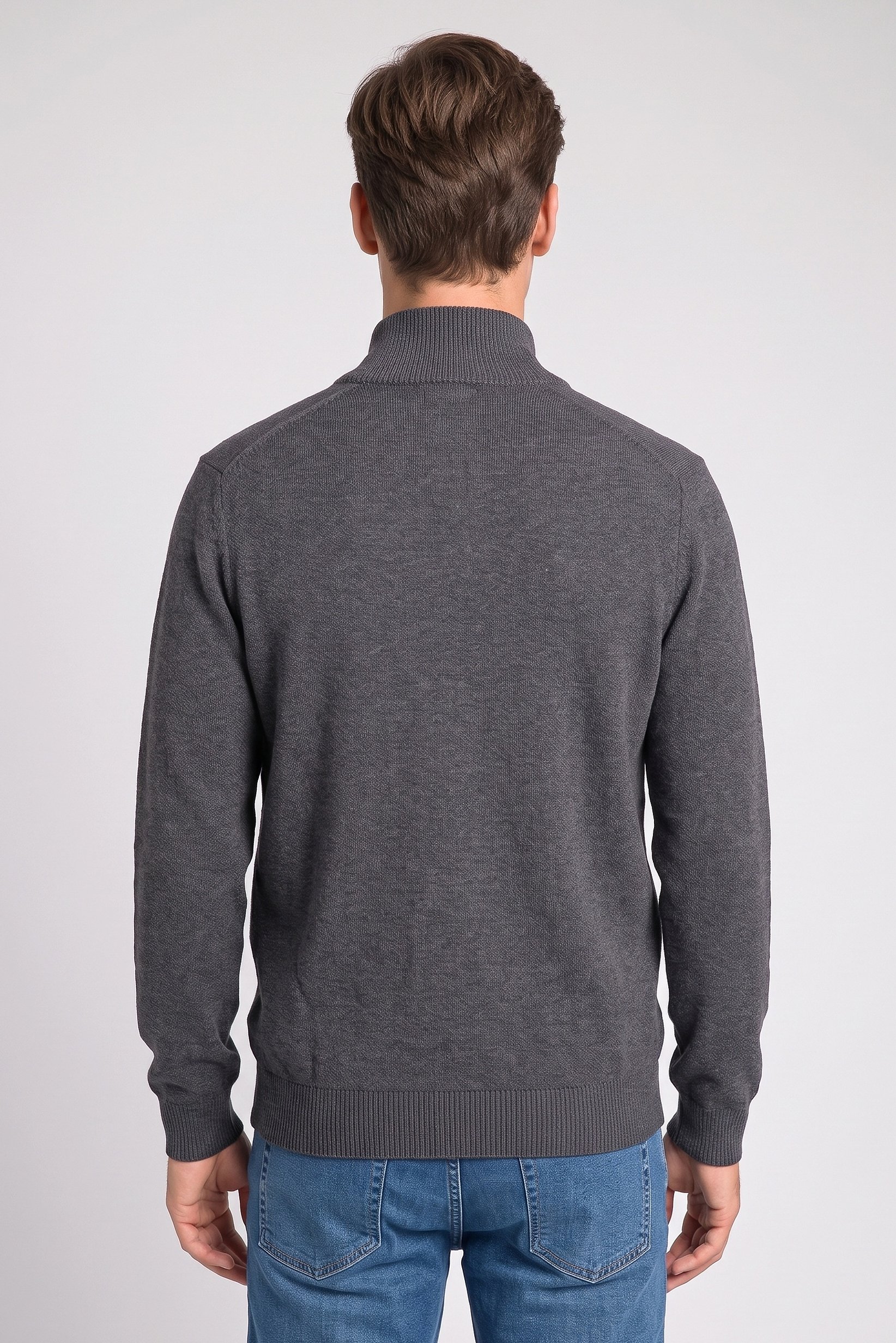 Men Mock Neck Sweater, Charcoal Grey