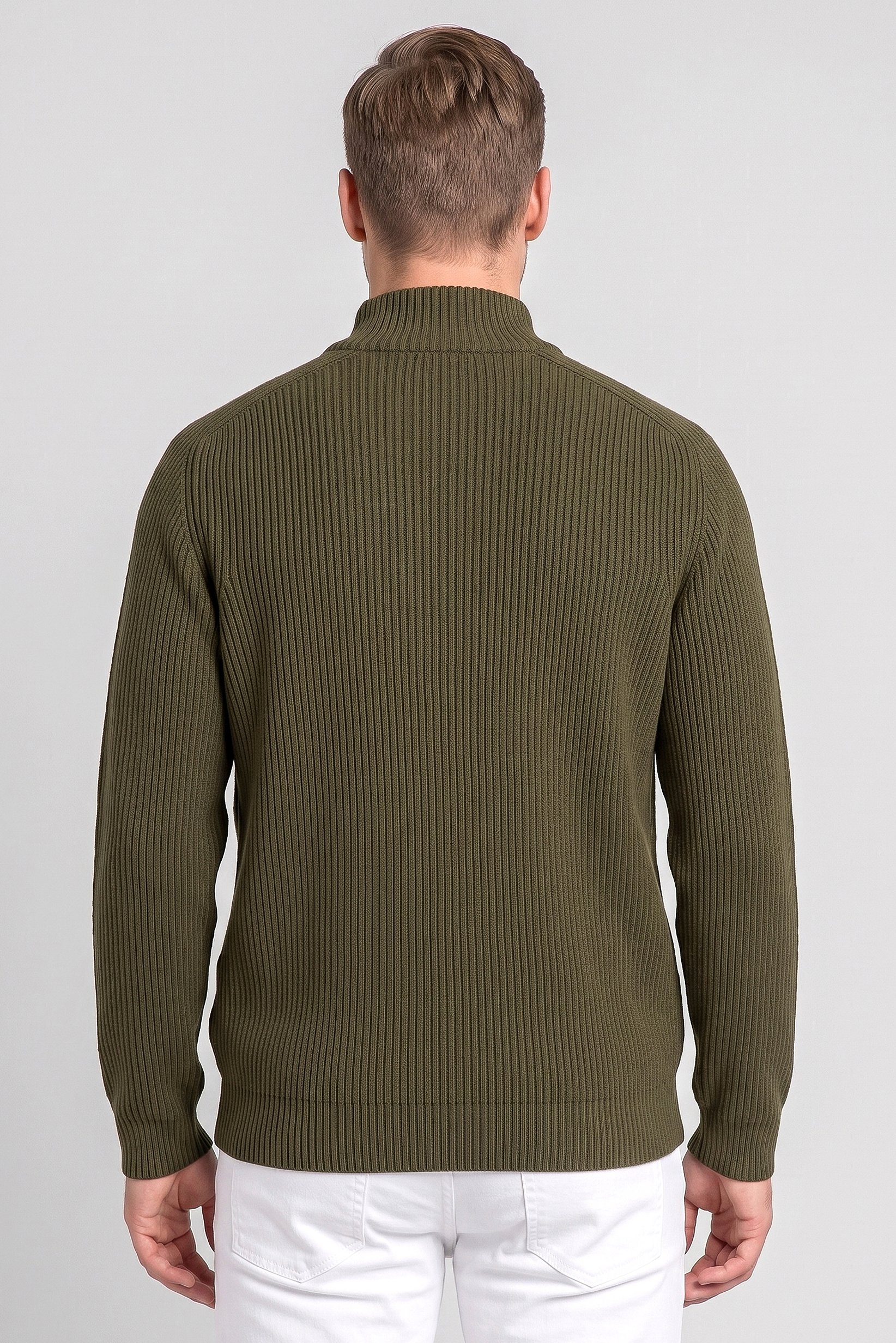 Men Mock Neck Textured Sweater, Dark Green