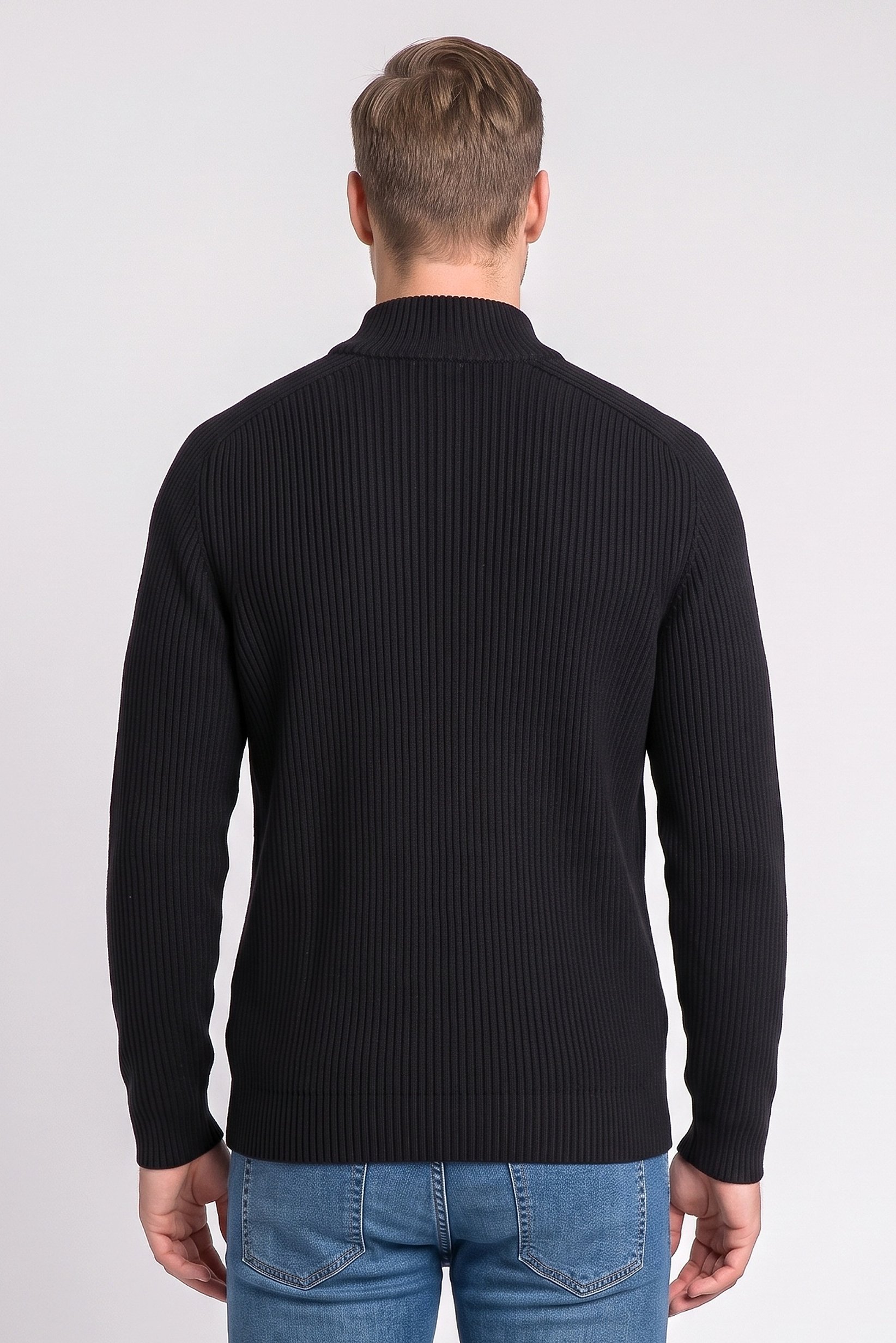 Men Mock Neck Textured Sweater, Black