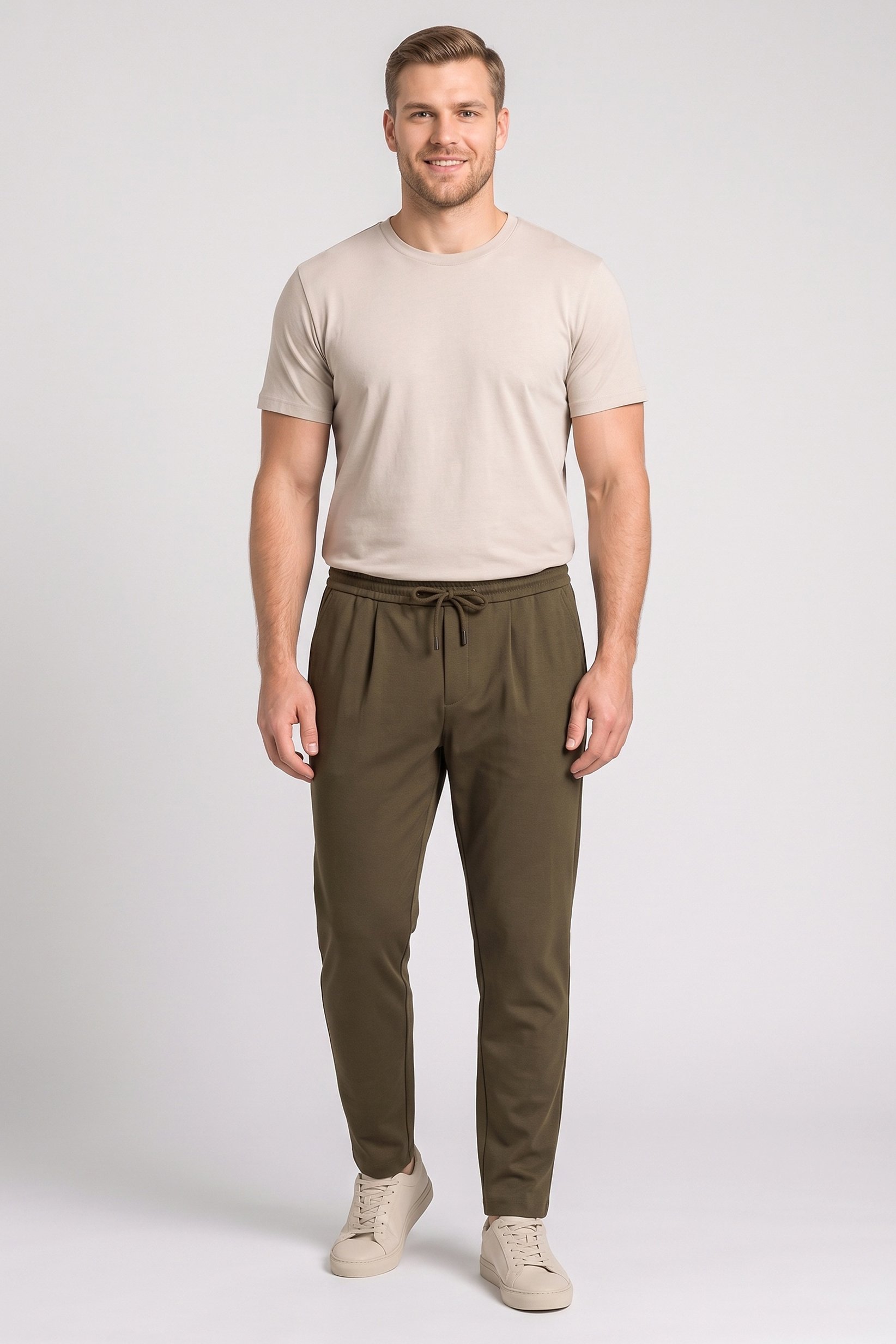 Men Slim Fit Plain  Straight Leg Pants, Dark Olive