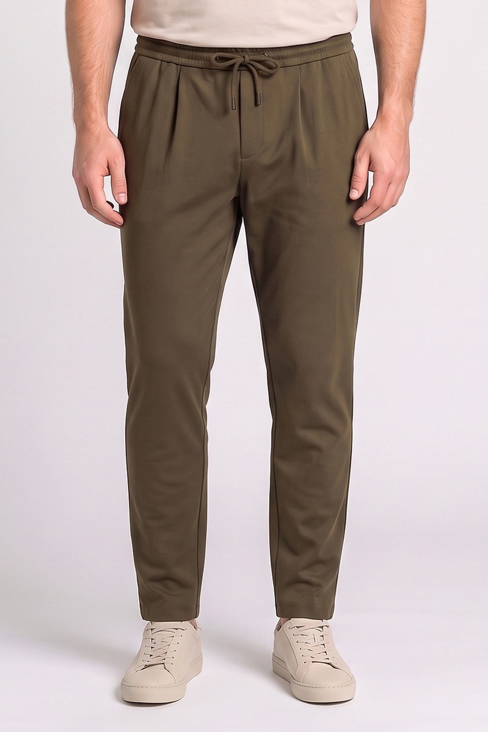 Men Slim Fit Plain  Straight Leg Pants, Dark Olive