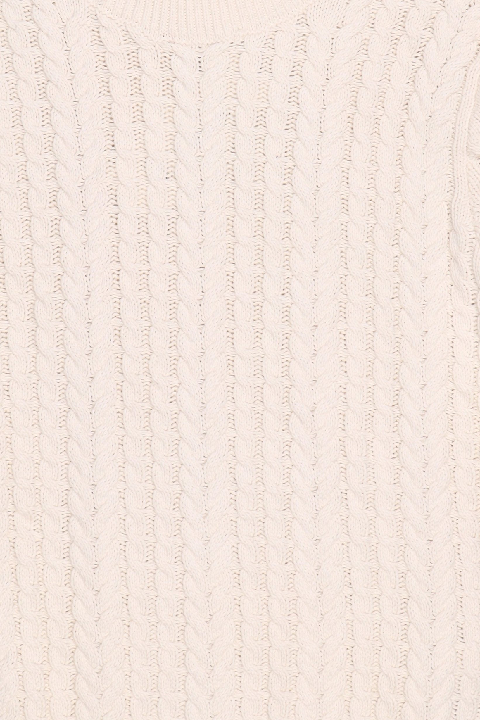Men High Neck Cable Knitted Sweater, Cream