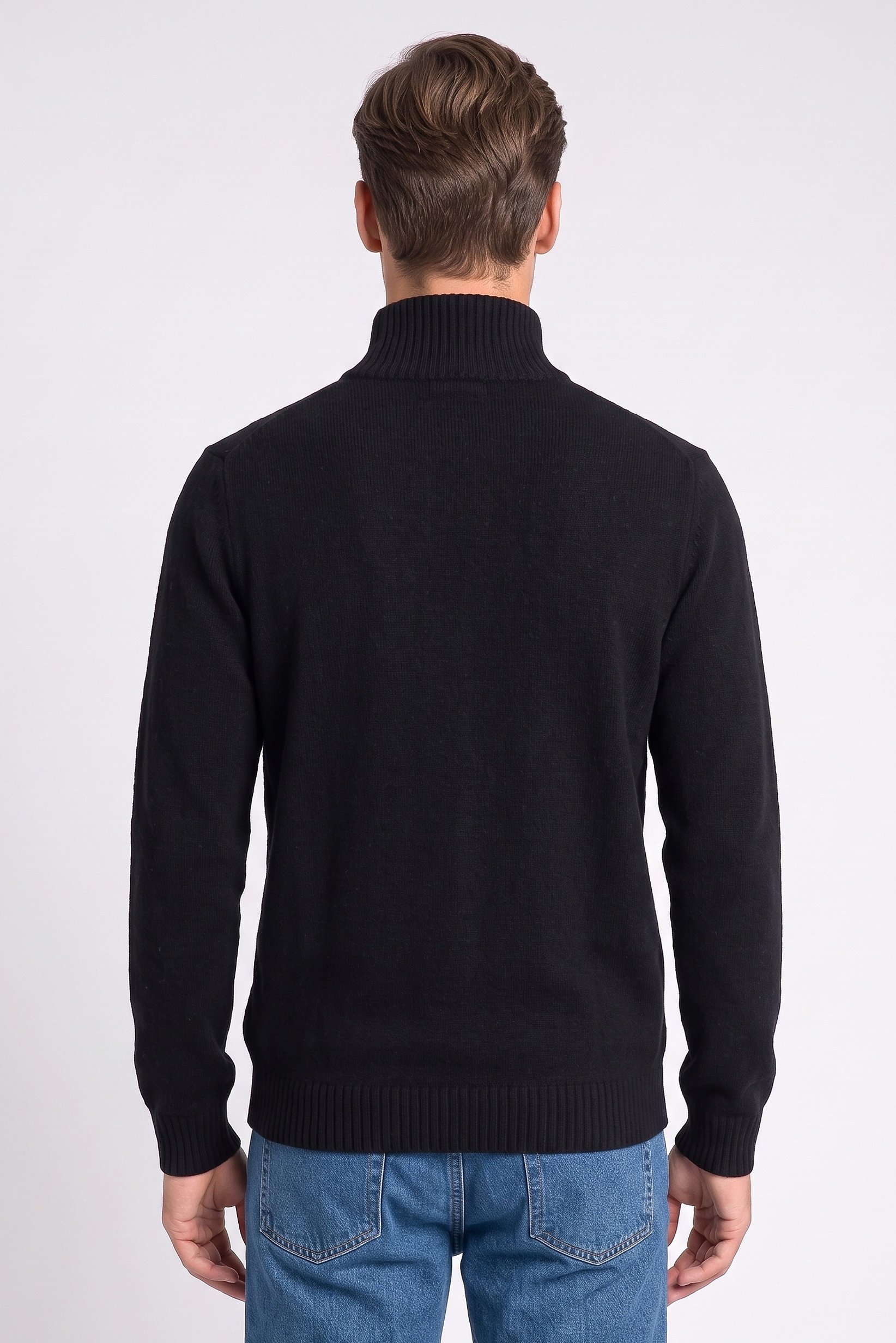 Men High Neck Knitted Half Zip Sweater, Black