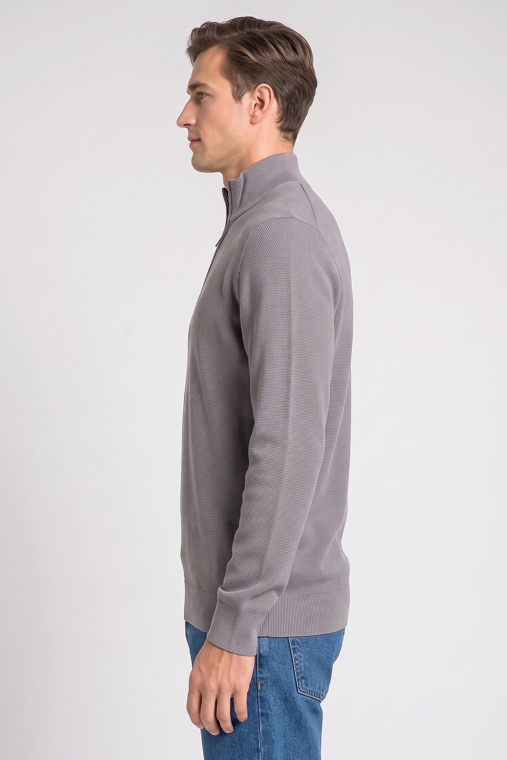 Men Mock Neck Knitted Sweater, Grey