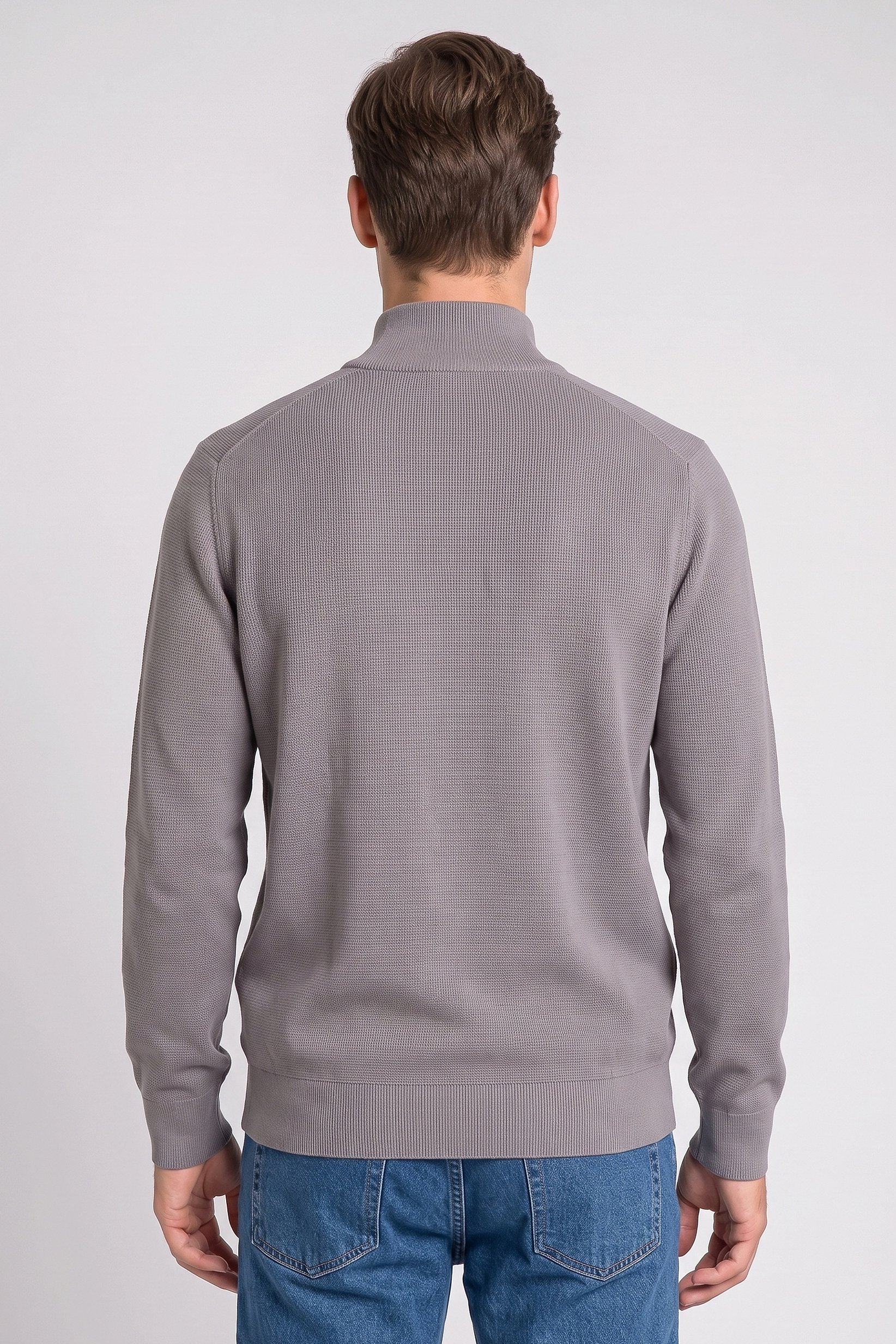 Men Mock Neck Knitted Sweater, Grey