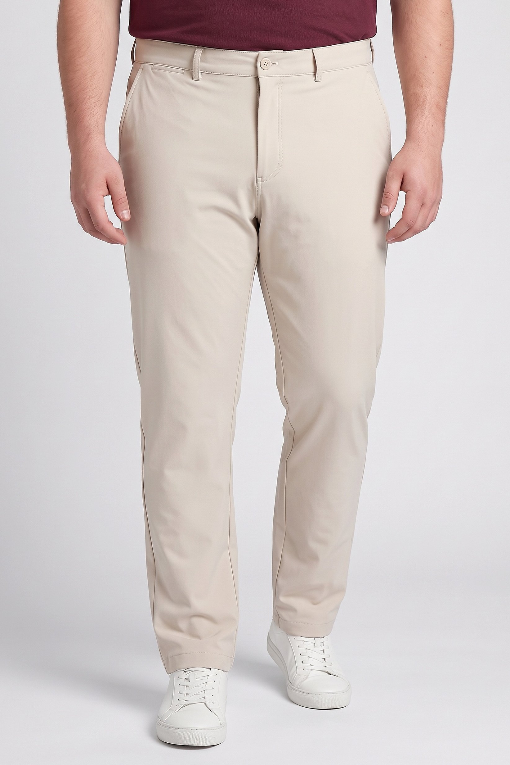Men Slim Fit Plain Chino Pants, Beige