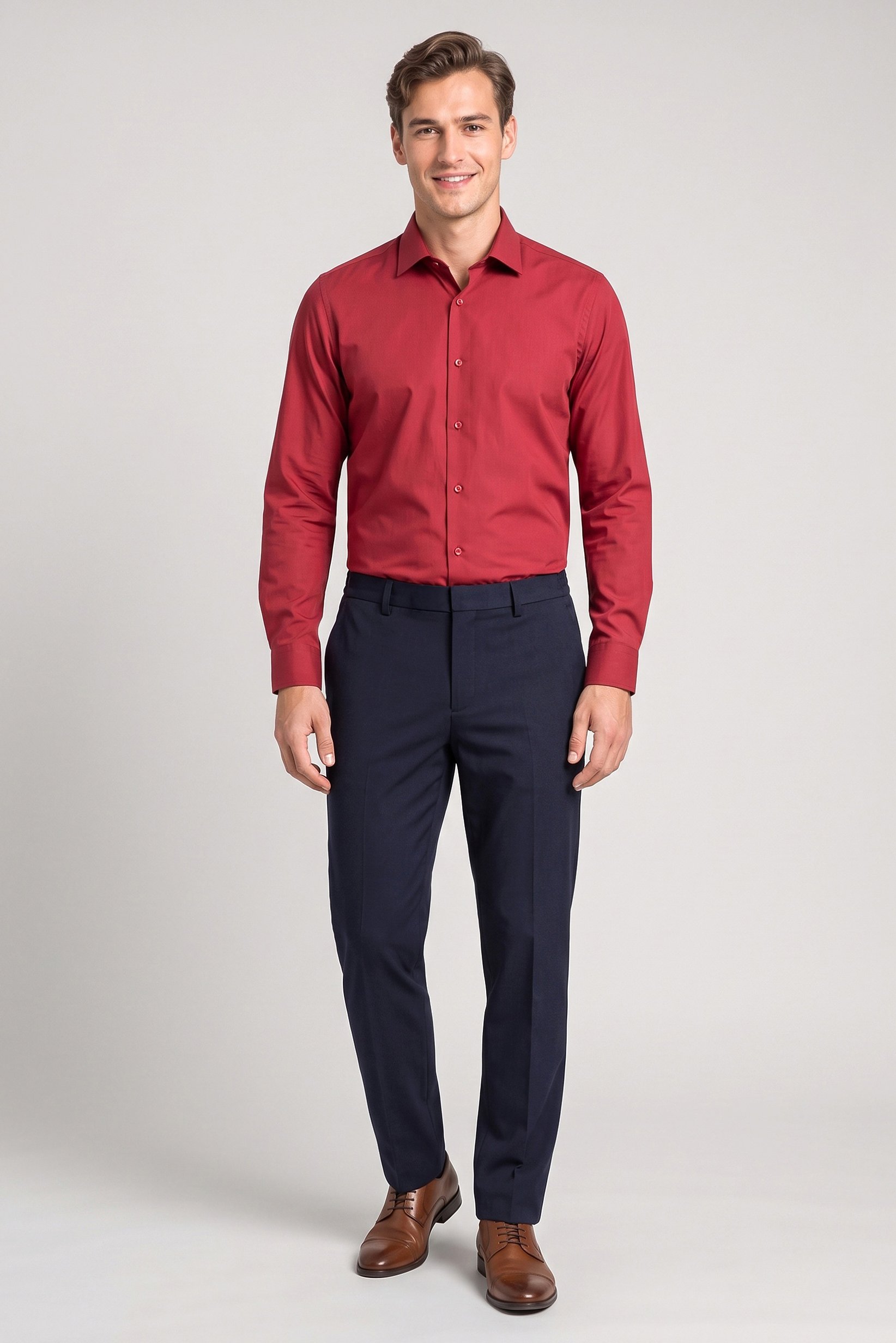Men Slim Fit Straight Leg Solid Pants, Navy Blue