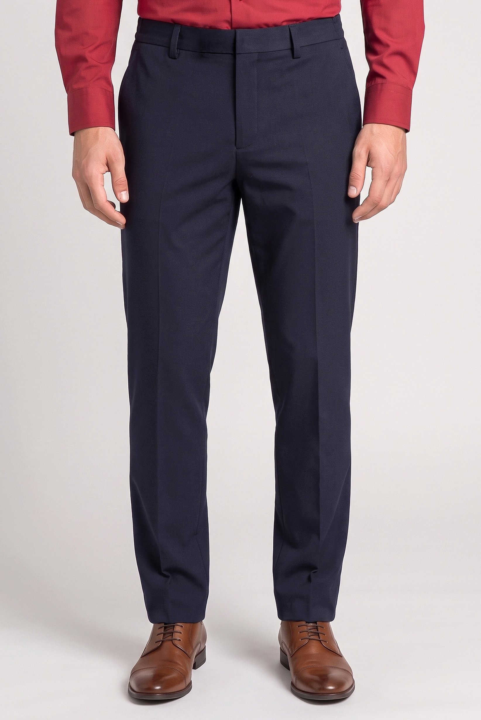 Men Slim Fit Straight Leg Solid Pants, Navy Blue