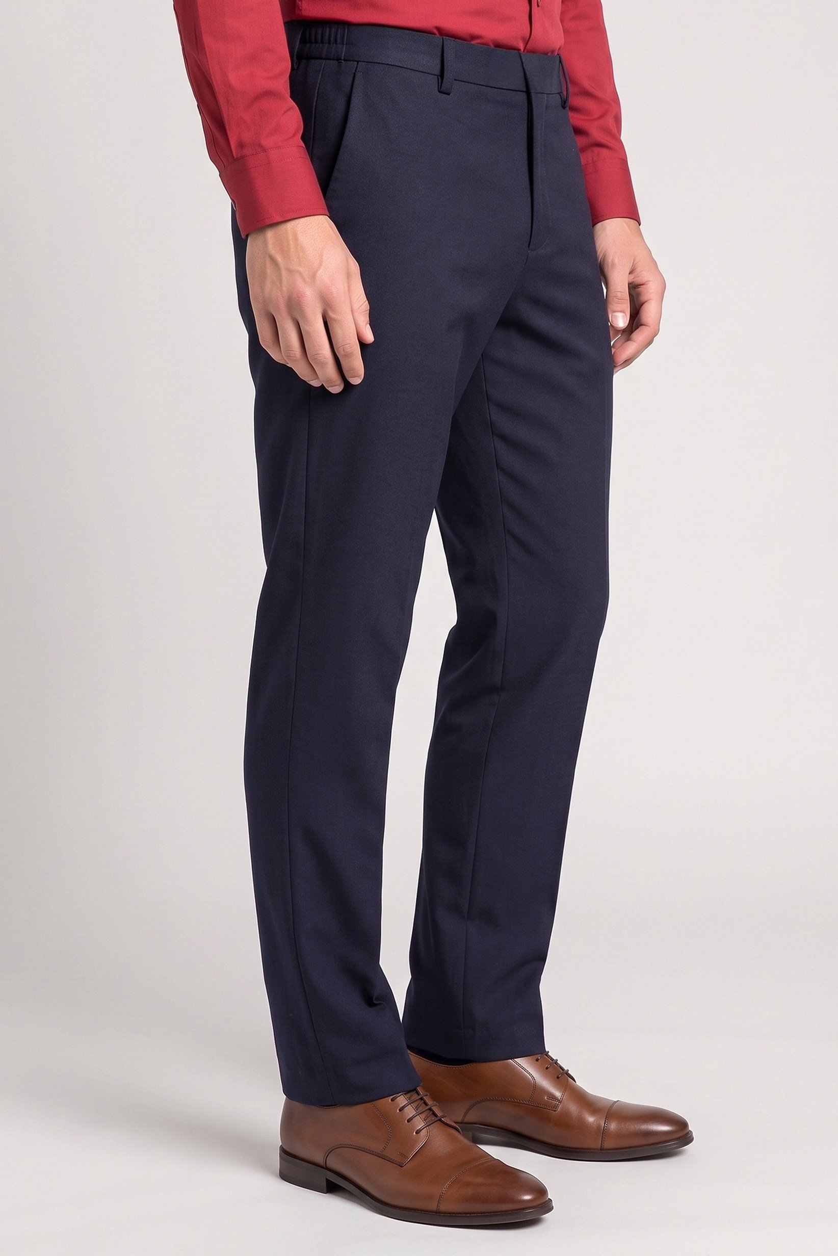 Men Slim Fit Straight Leg Solid Pants, Navy Blue