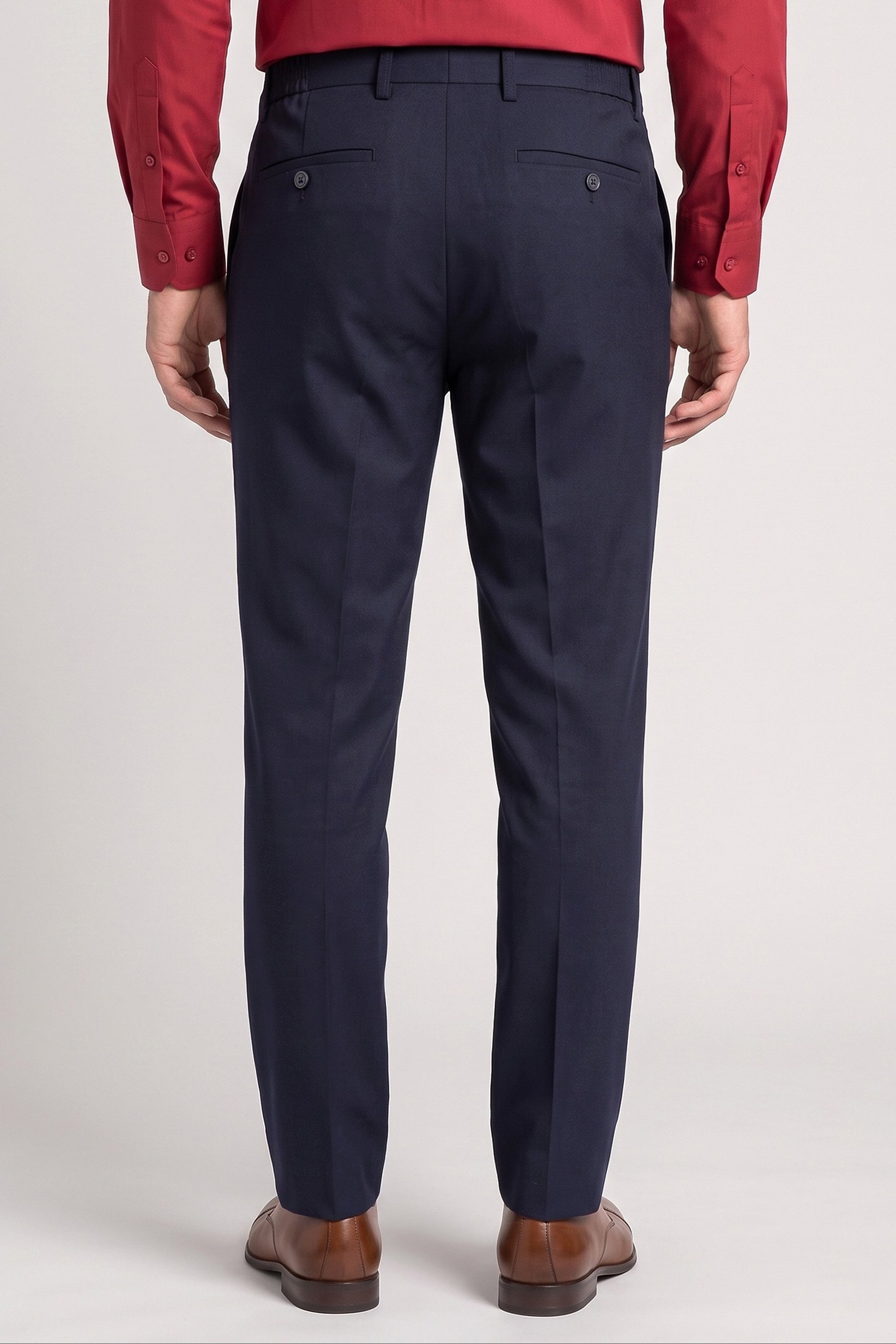 Men Slim Fit Straight Leg Solid Pants, Navy Blue