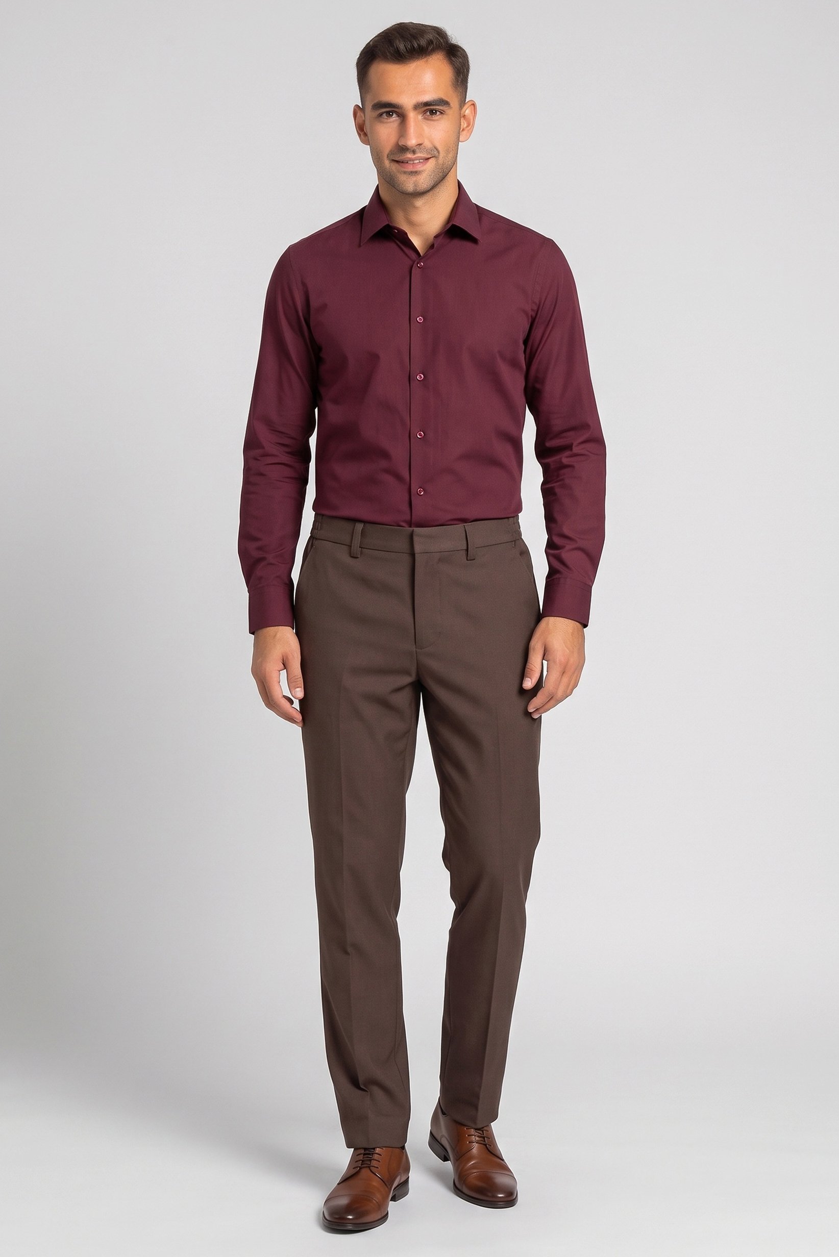 Men Slim Fit Straight Leg Solid Pants, Dark Brown