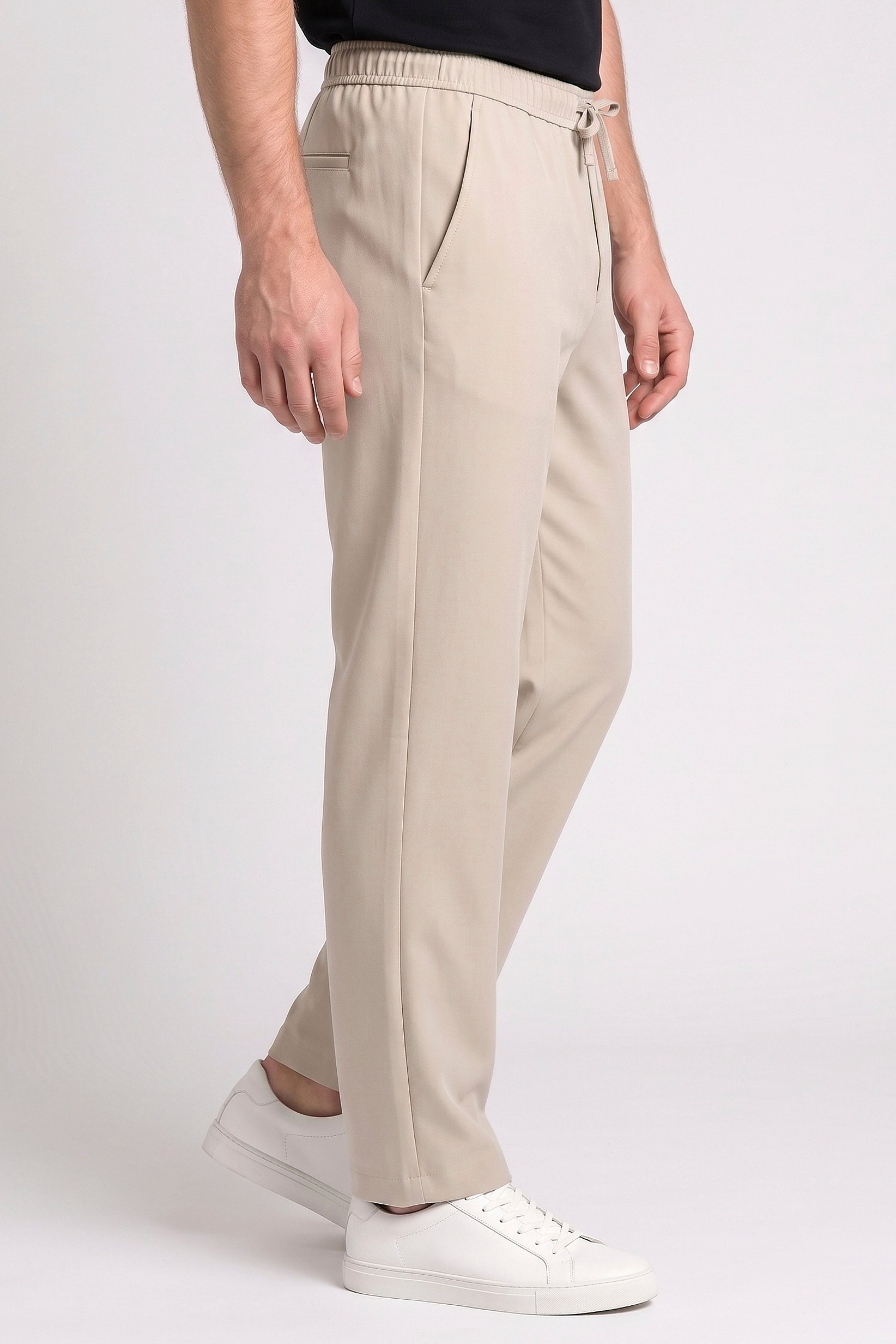 Men Loose Fit Solid Wide Leg Pants, Beige