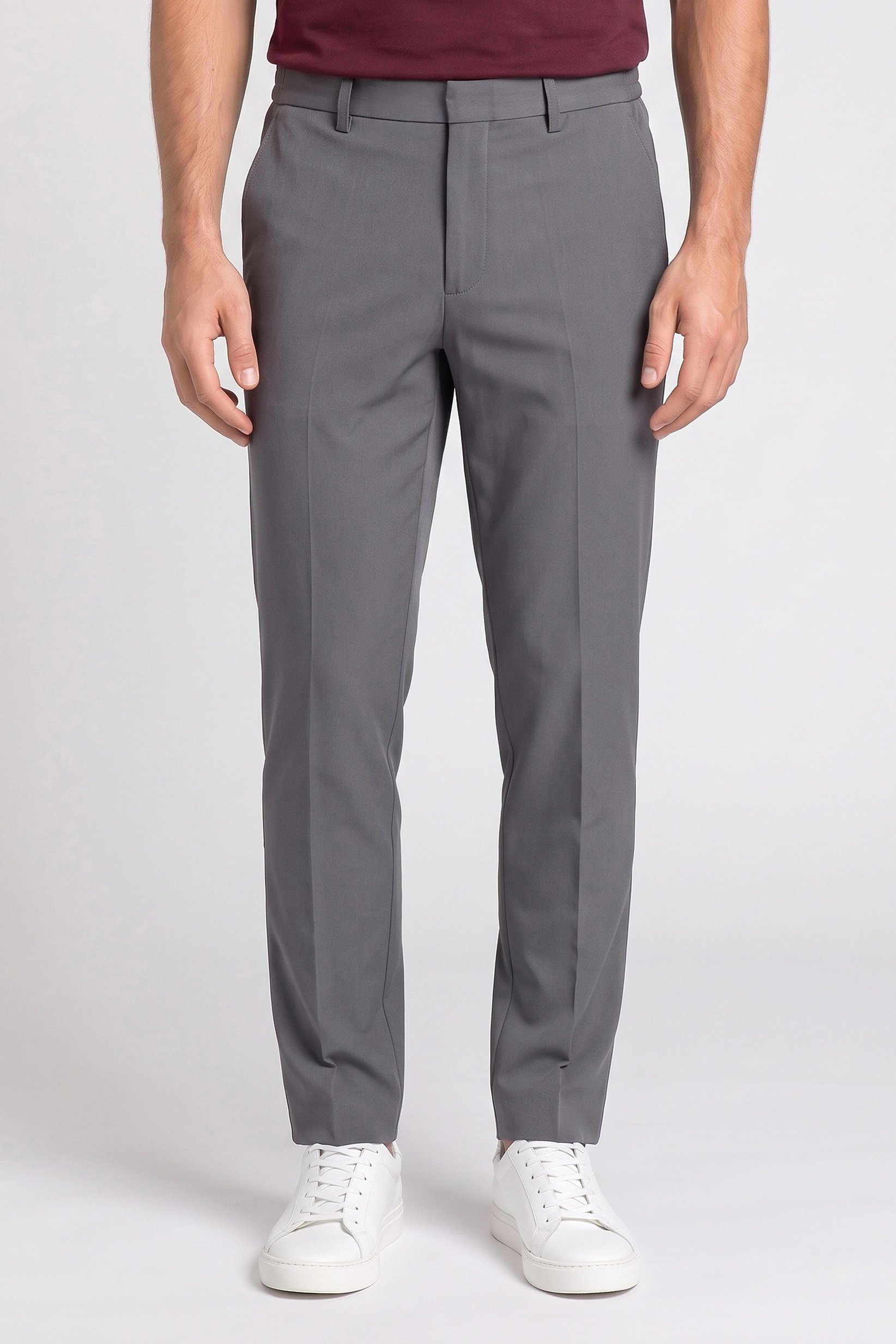 Men Slim Fit Straight Leg Solid Pants, Grey