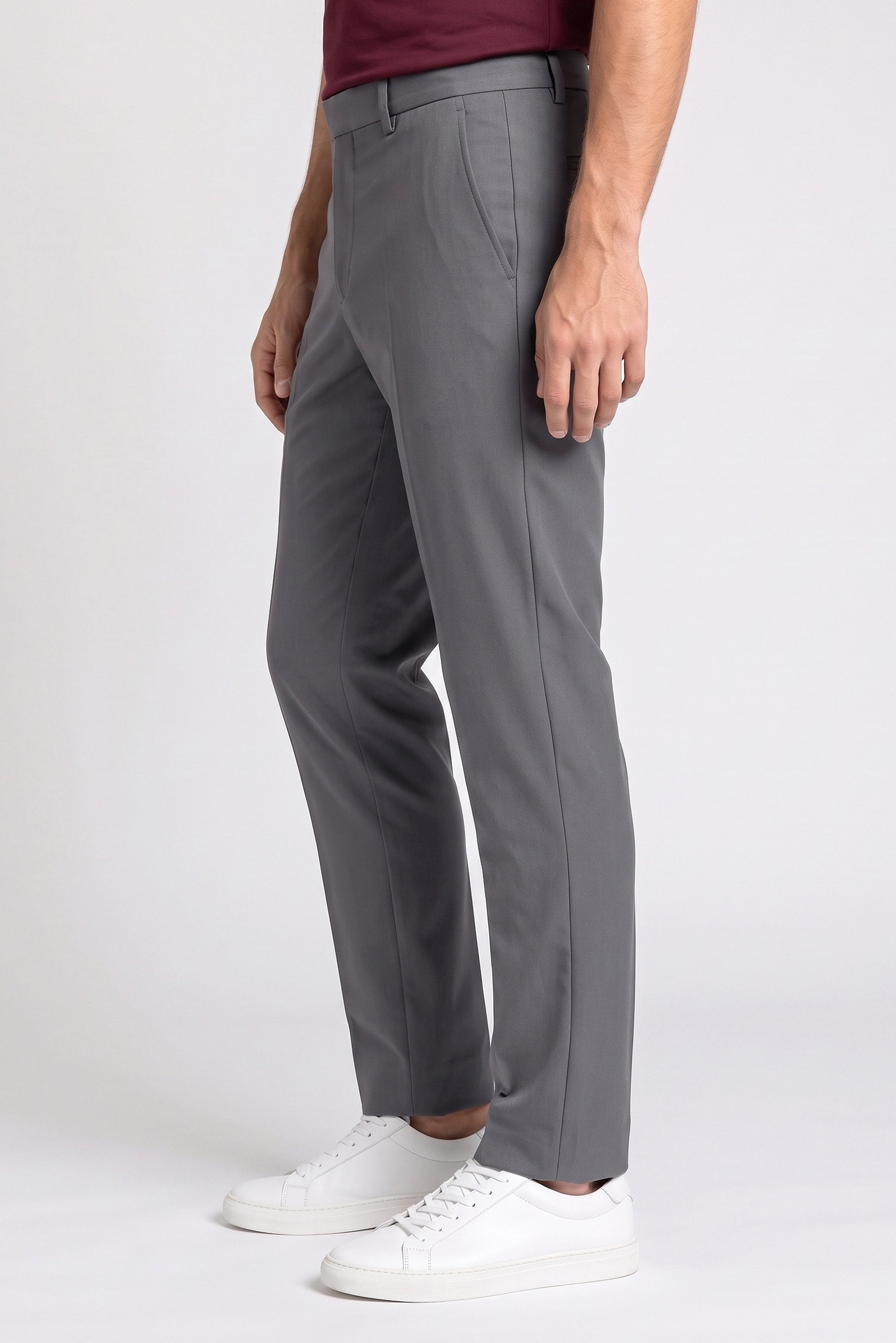 Men Slim Fit Straight Leg Solid Pants, Grey