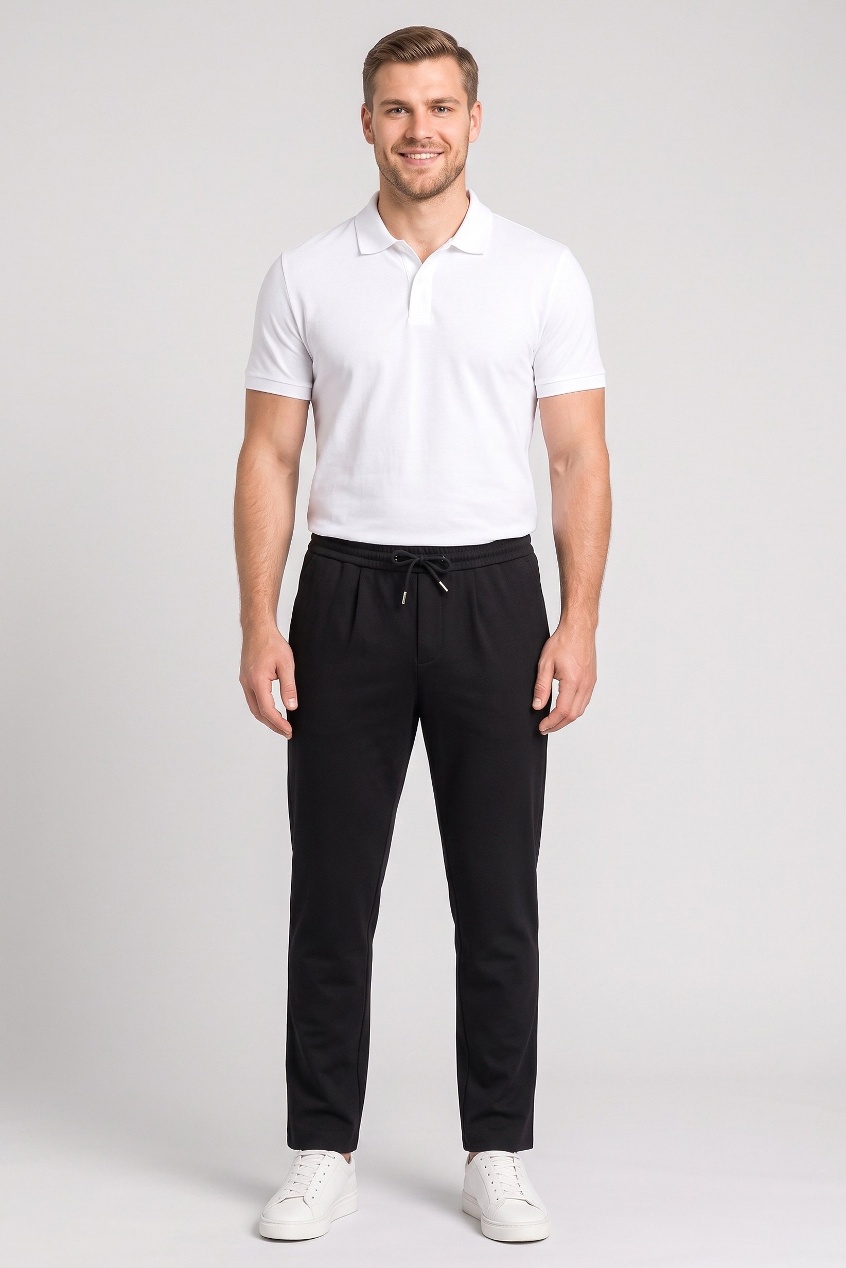 Men Slim Fit Solid Straight Leg Pants, Black