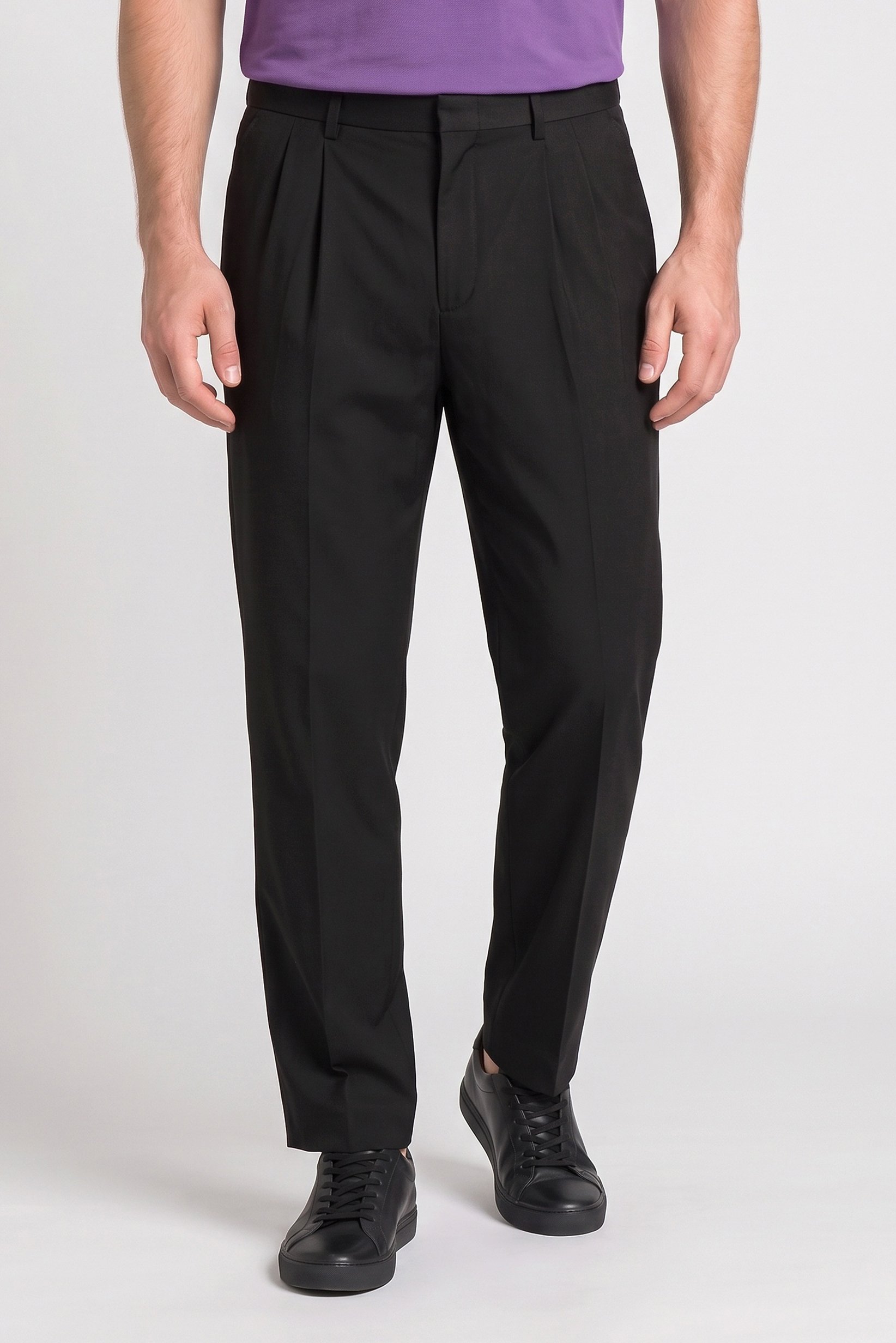 Men Baggy Fit Solid Wide Leg Pants, Black