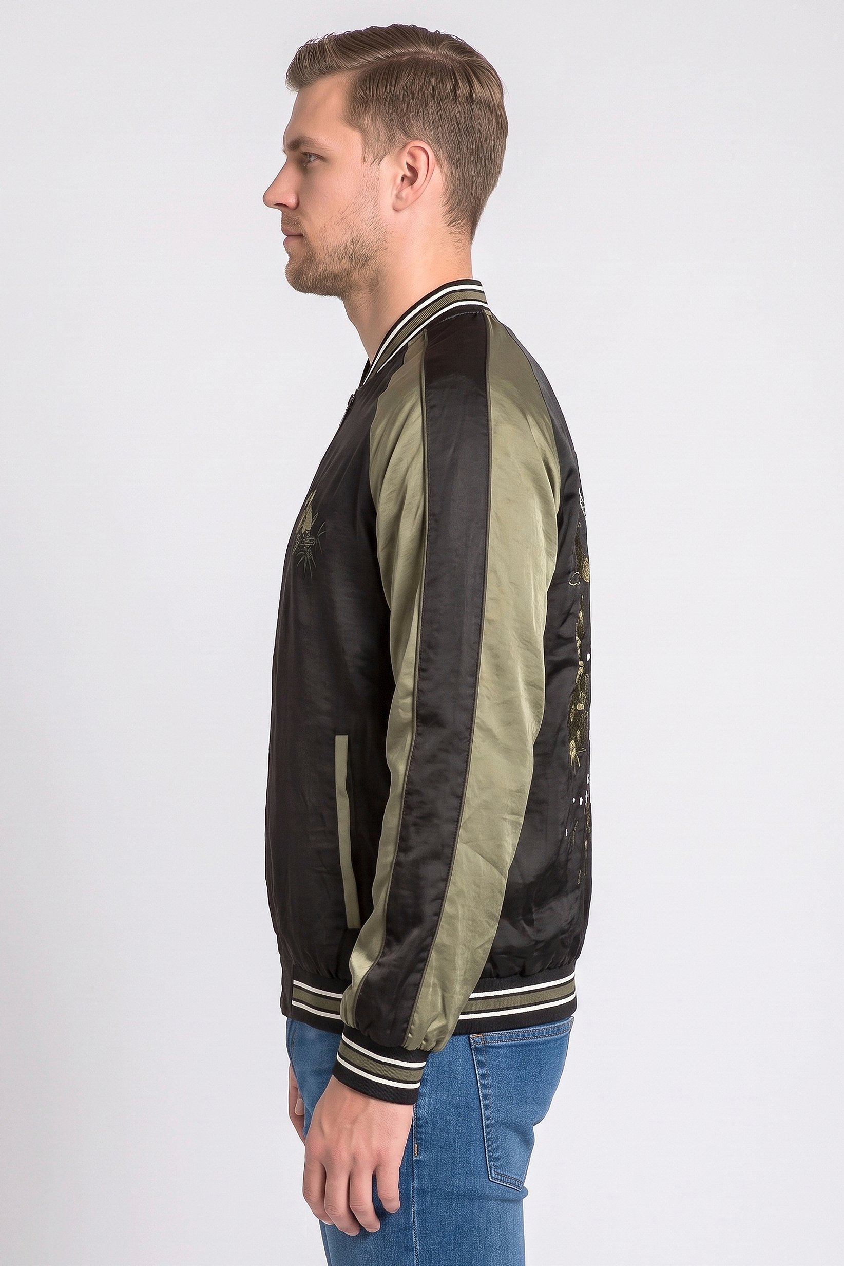 One Piece Men Embroidered Bomber Jacket, Black