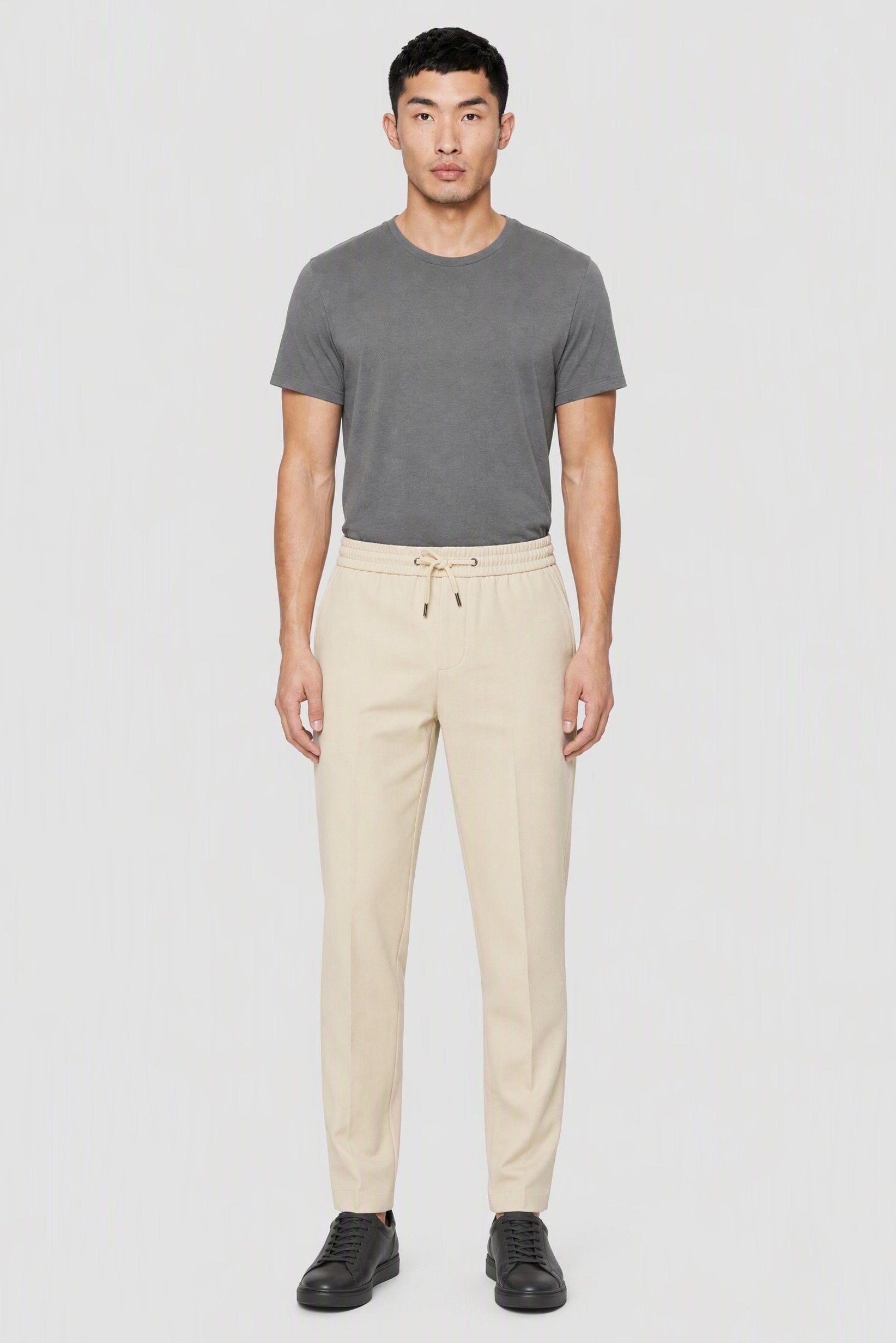 Men Slim Fit Solid Straight Leg Pants, Beige