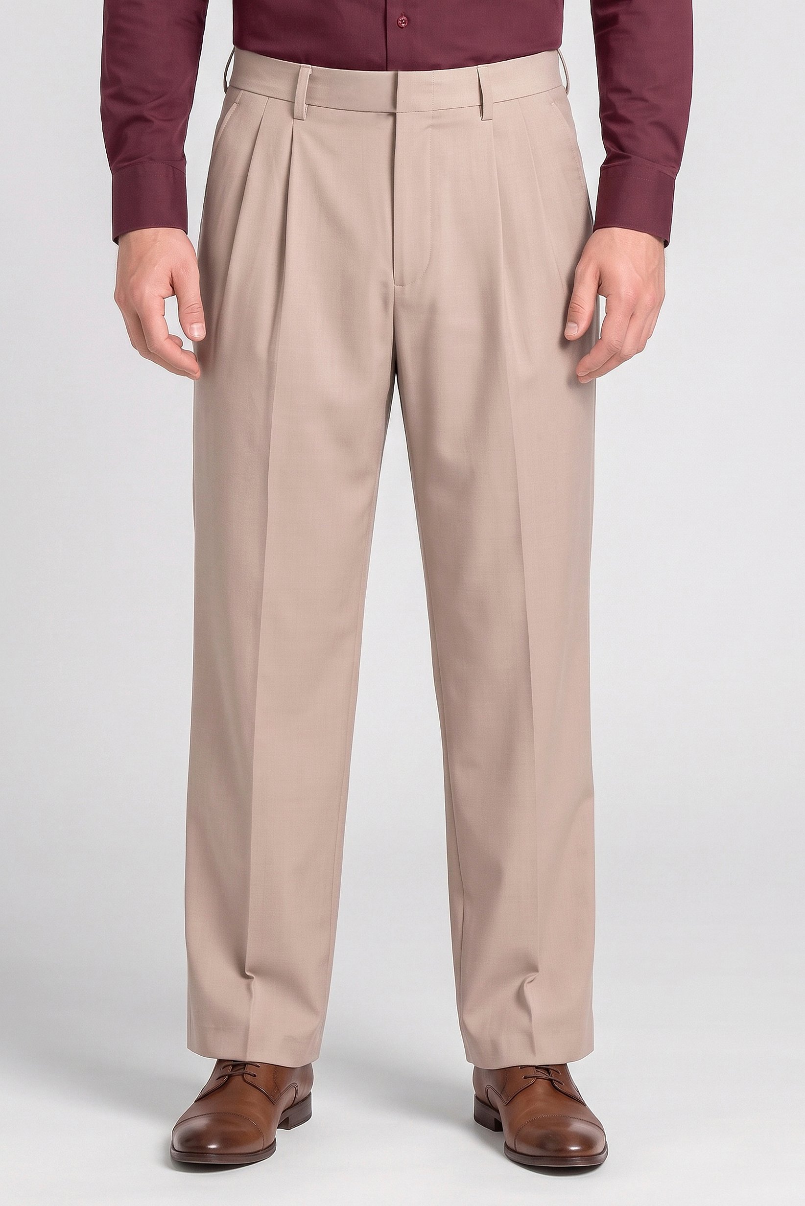 Men Baggy Fit Solid Wide Leg Pants, Beige