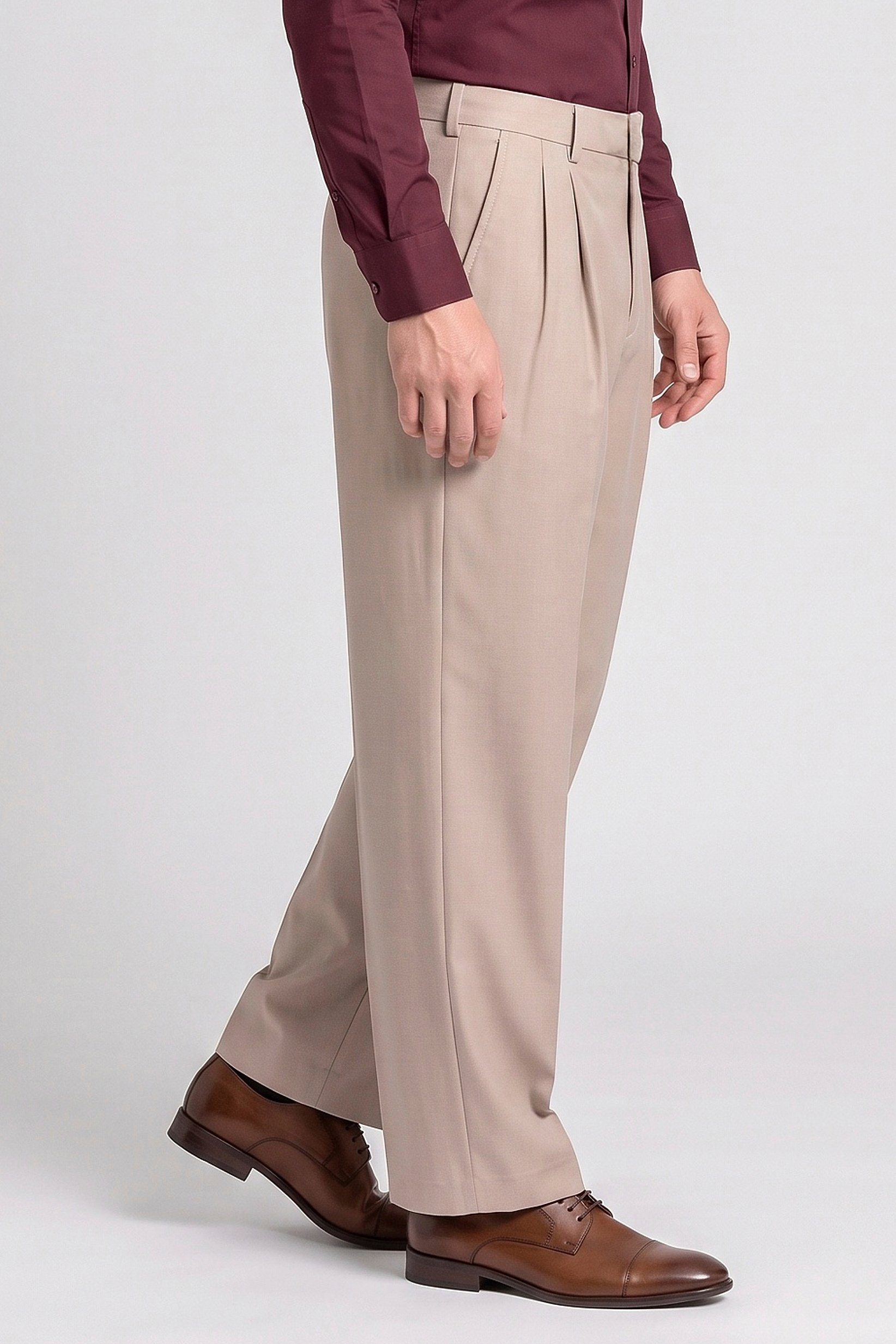 Men Baggy Fit Solid Wide Leg Pants, Beige