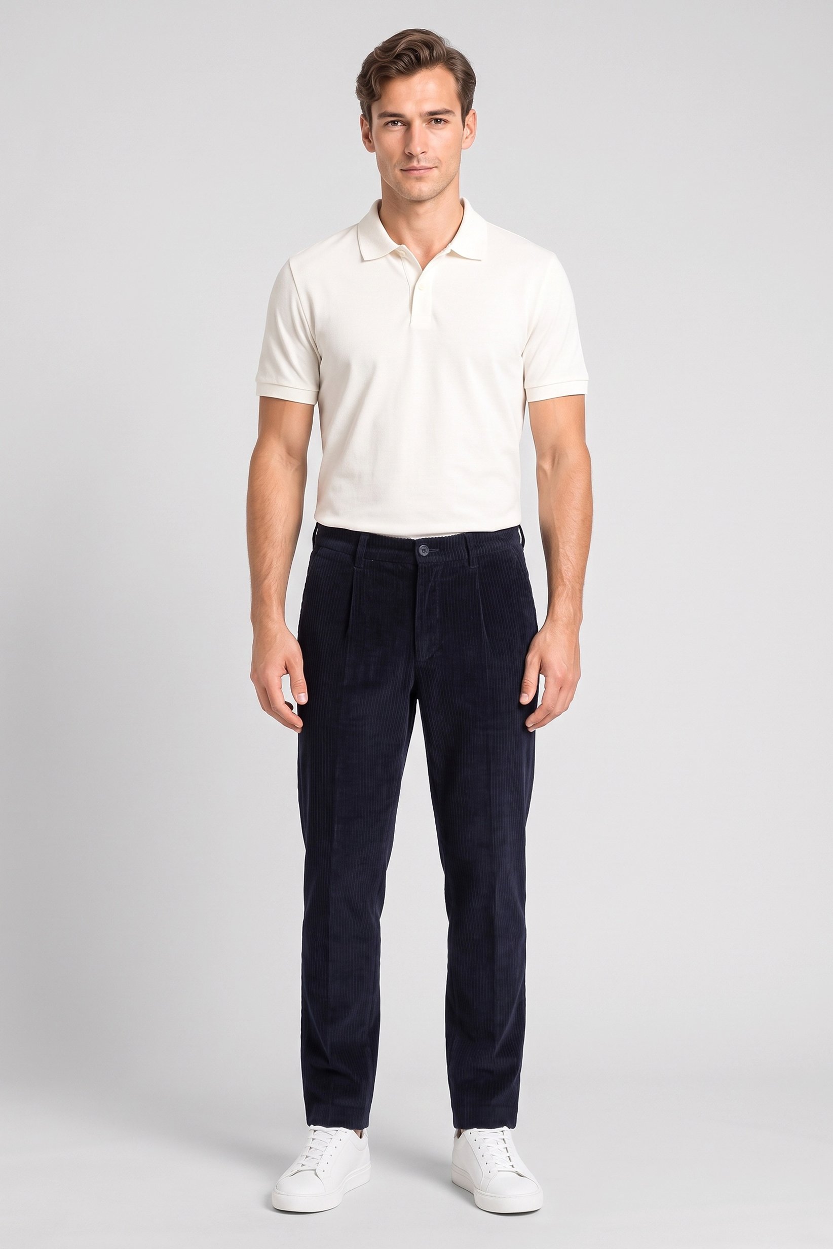 Men Straight Fit Textured Corduroy Pants, Navy